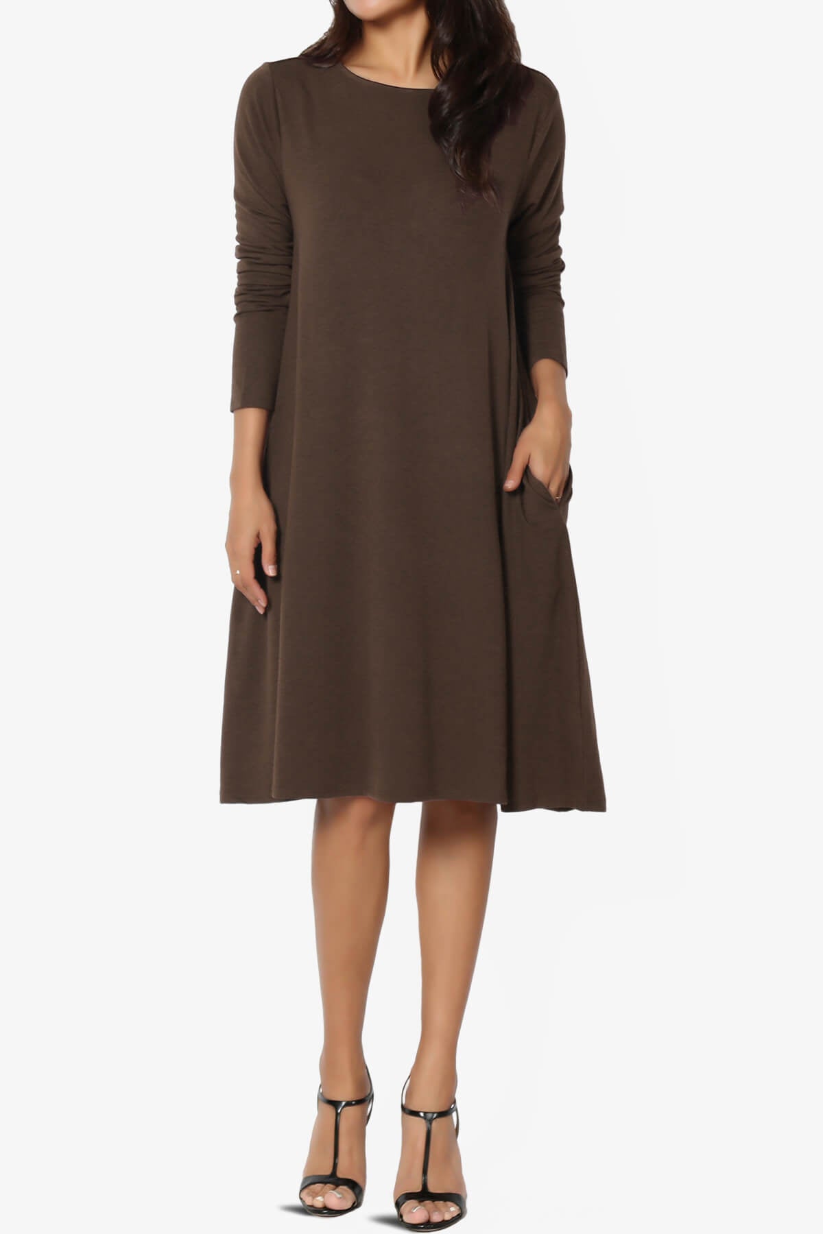 Allie Long Sleeve Jersey A-Line Dress BROWN_6