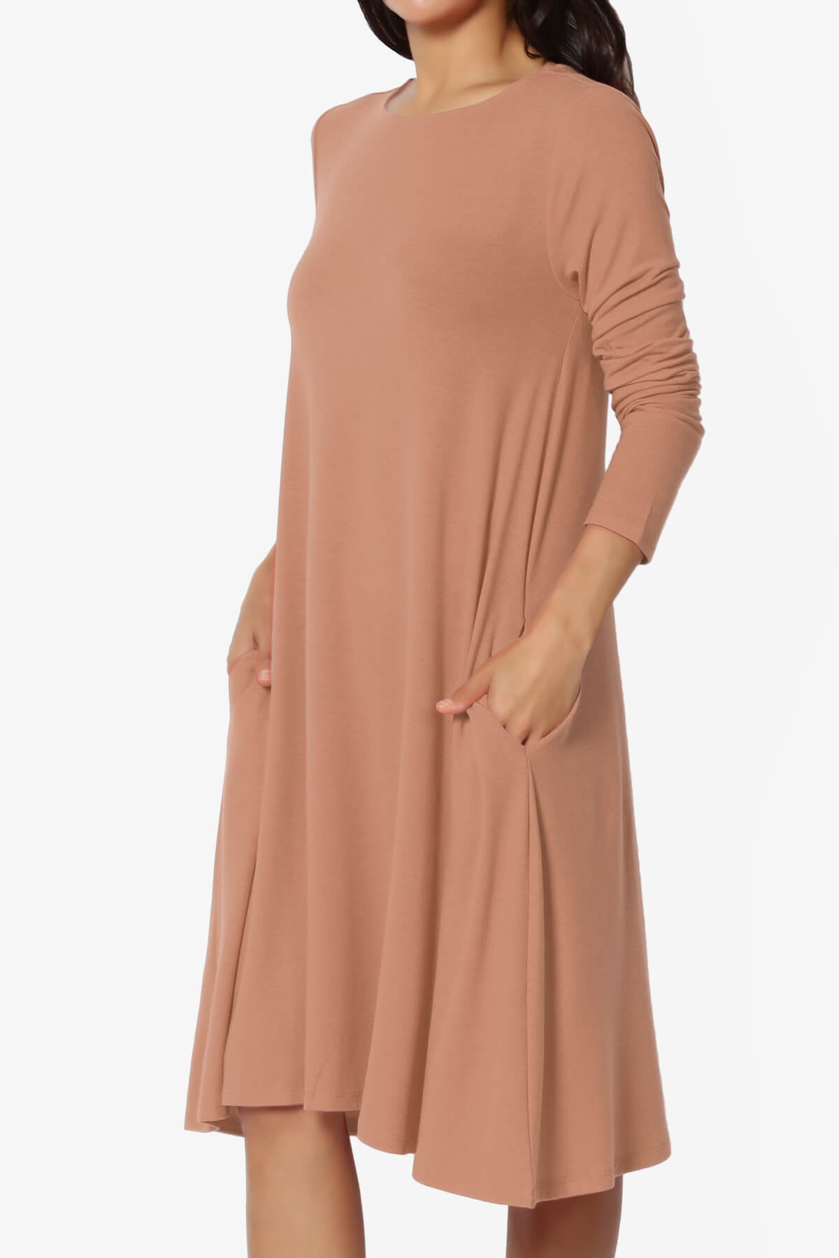 Allie Long Sleeve Jersey A-Line Dress CAMEL_3