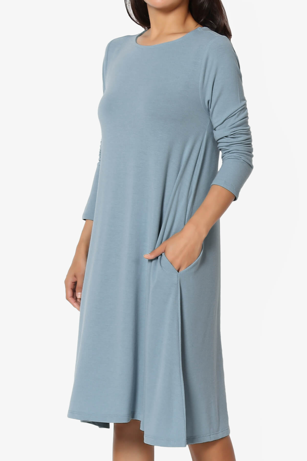 Allie Long Sleeve Jersey A-Line Dress CEMENT_3