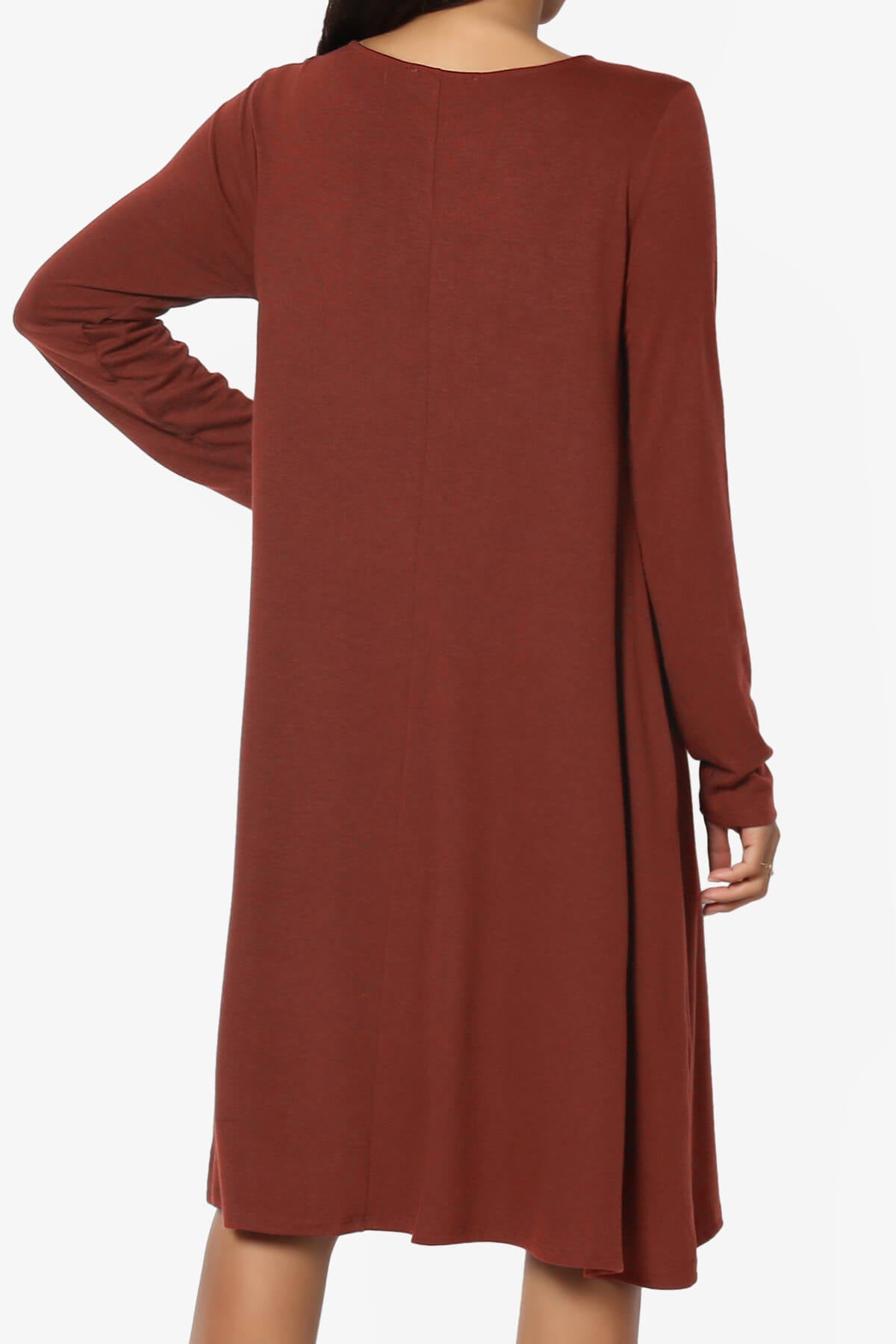Allie Long Sleeve Jersey A-Line Dress DARK RUST_2