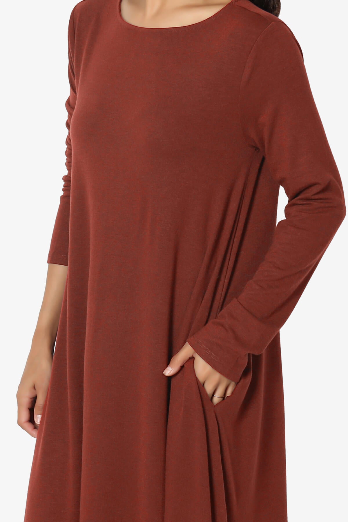 Allie Long Sleeve Jersey A-Line Dress DARK RUST_5