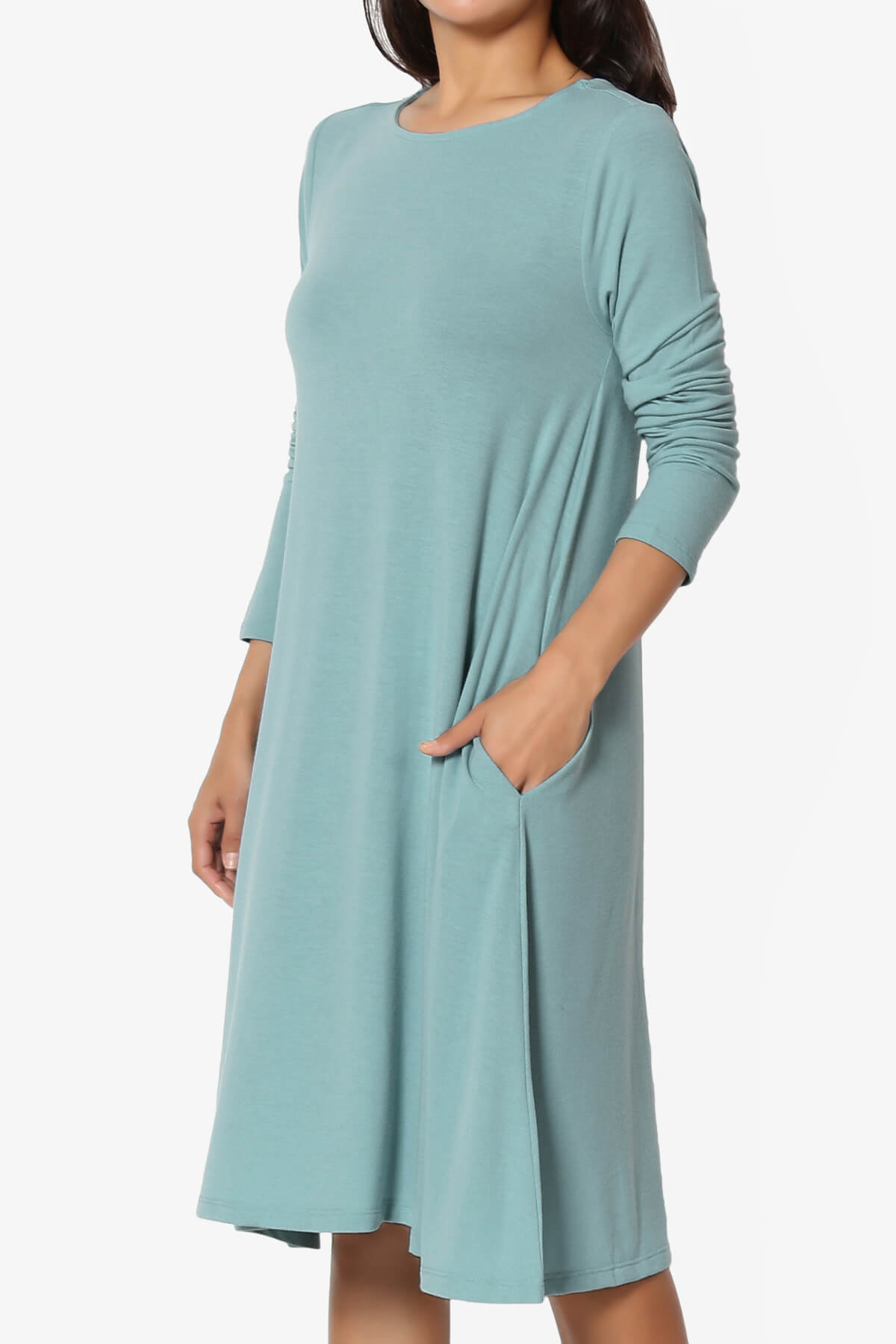 Allie Long Sleeve Jersey A-Line Dress DUSTY BLUE_3
