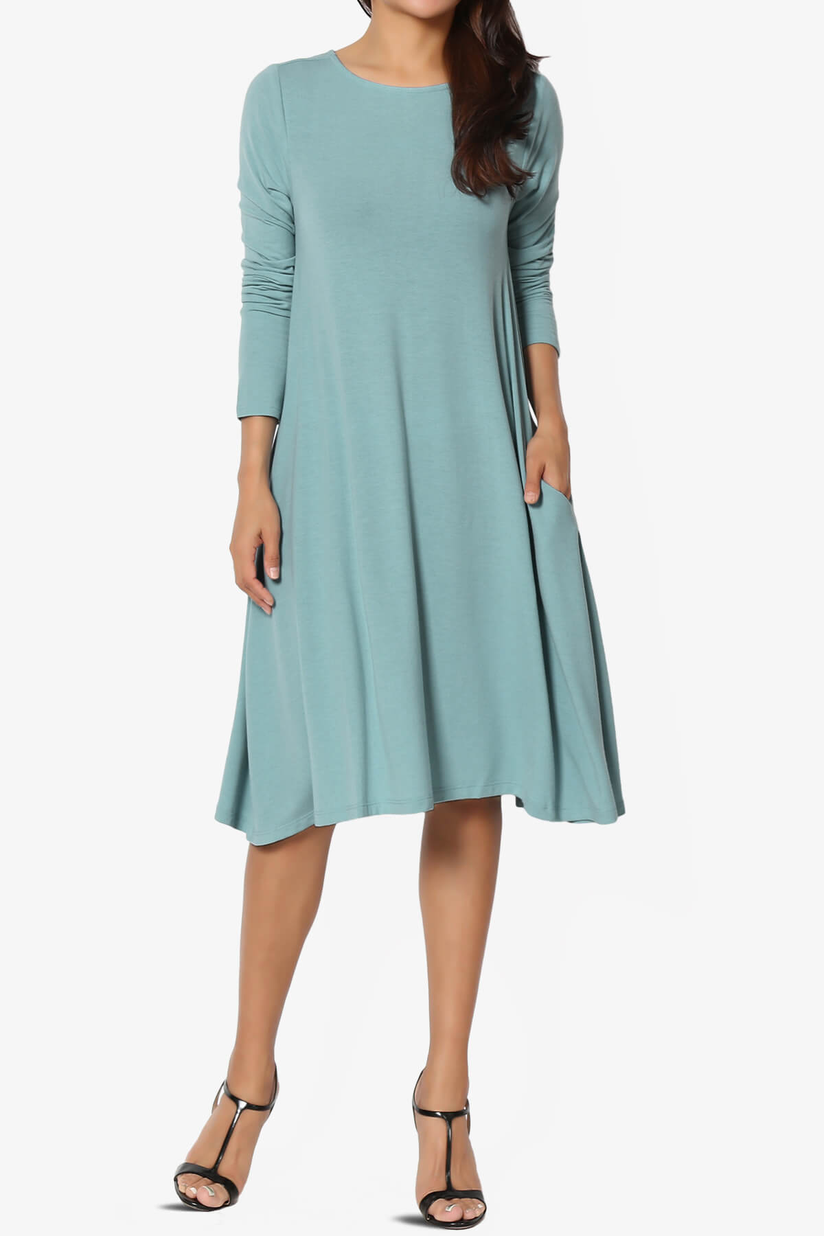 Allie Long Sleeve Jersey A-Line Dress DUSTY BLUE_6