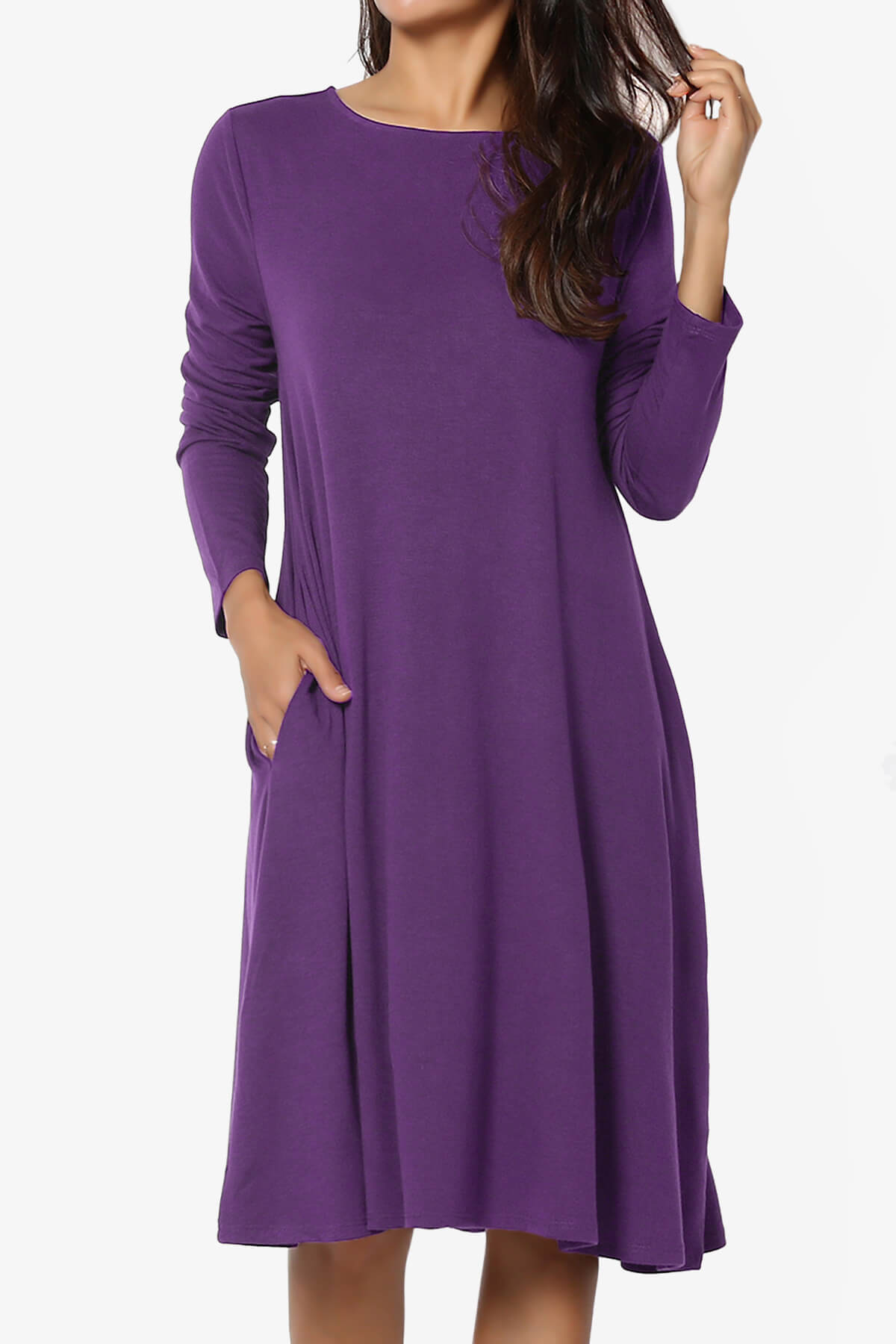 Allie Long Sleeve Jersey A-Line Dress PURPLE_1