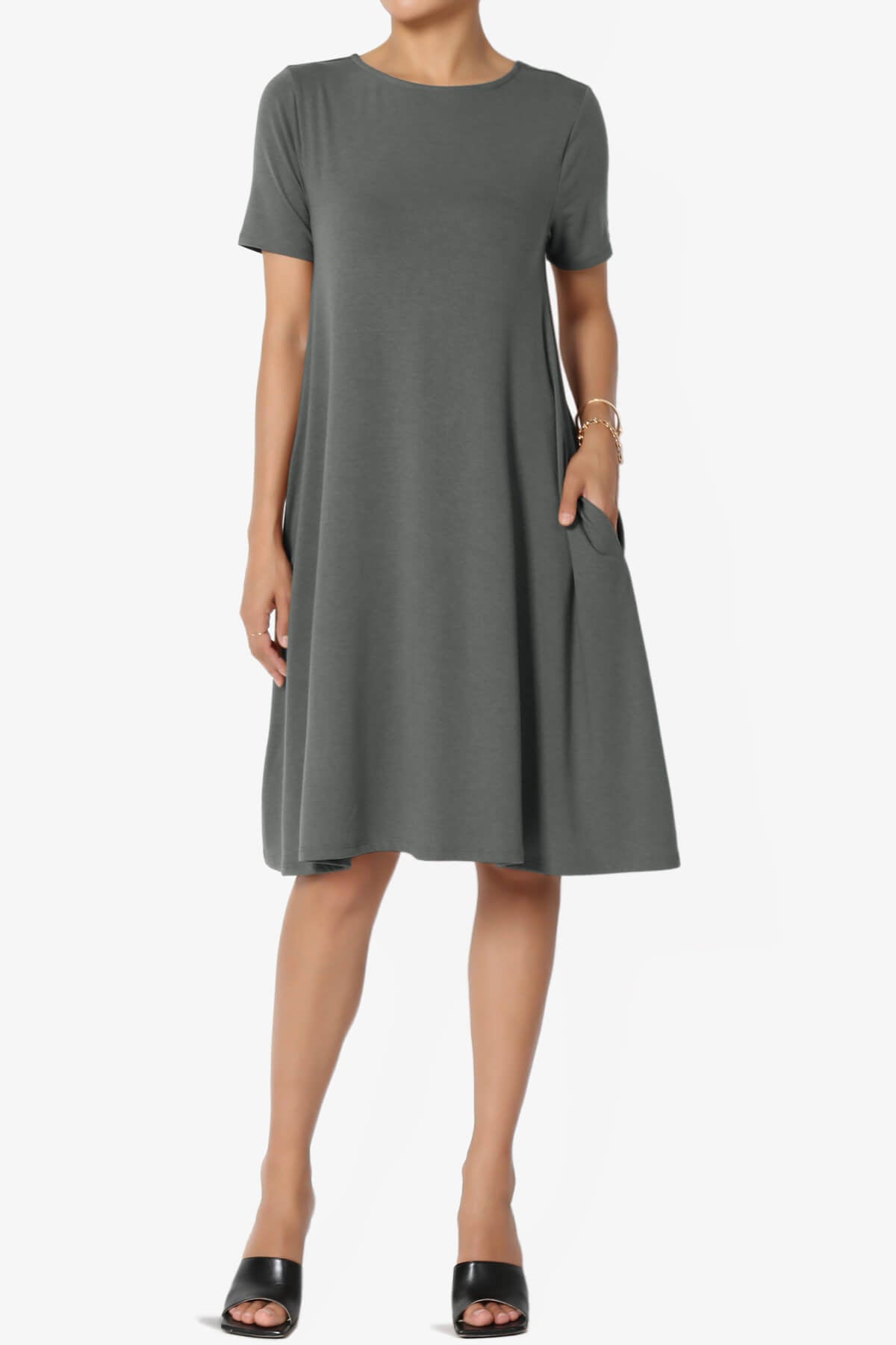 Allie Short Sleeve Jersey A-Line Dress ASH GREY_1