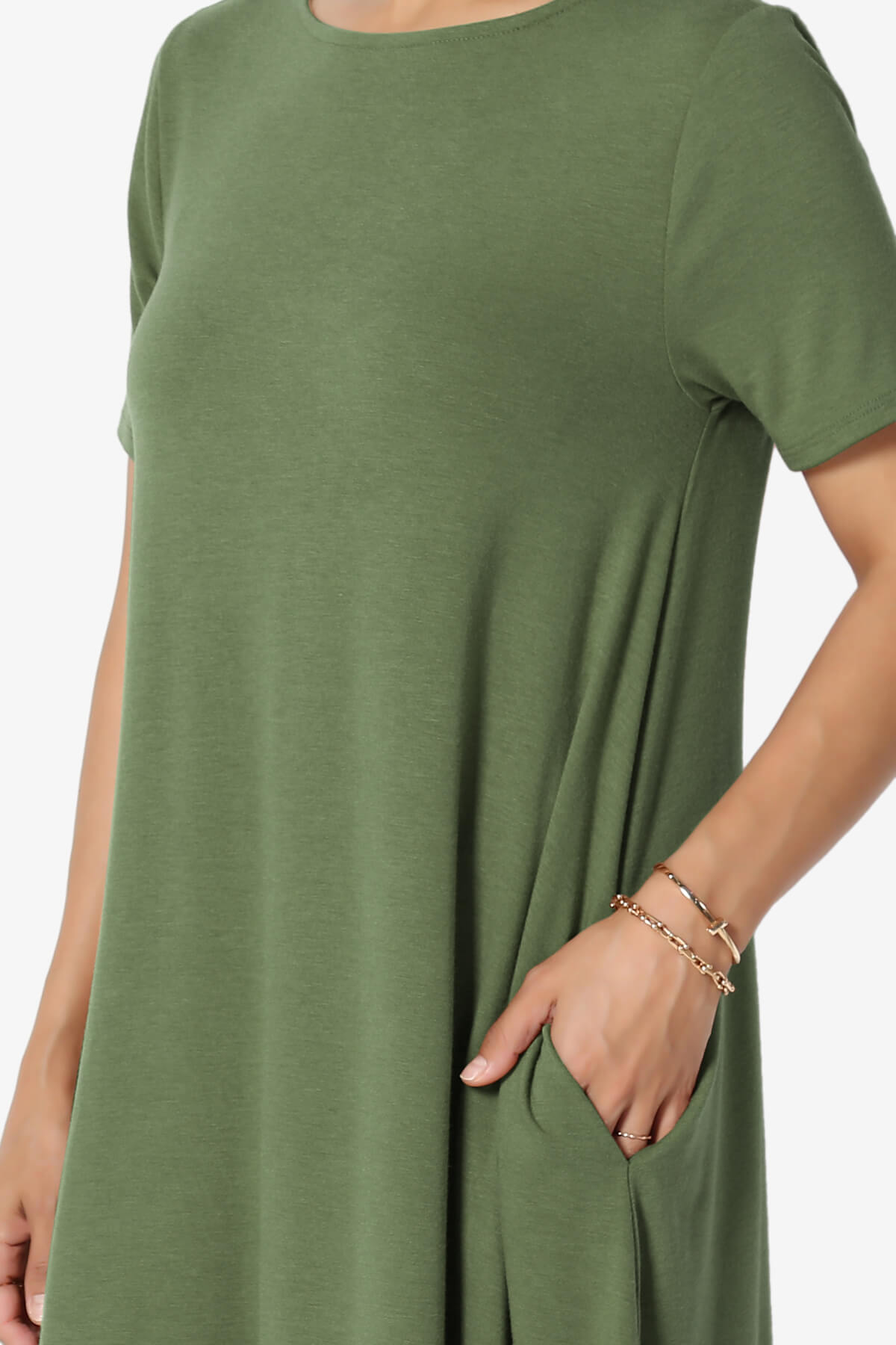 Allie Short Sleeve Jersey A-Line Dress ASH OLIVE_5