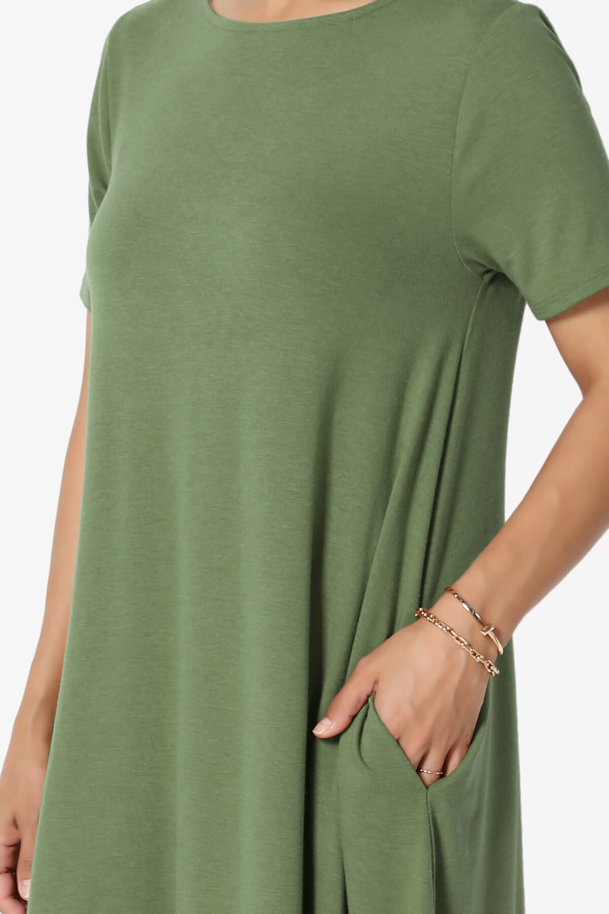 Allie Short Sleeve Jersey A-Line Dress DUSTY OLIVE_5