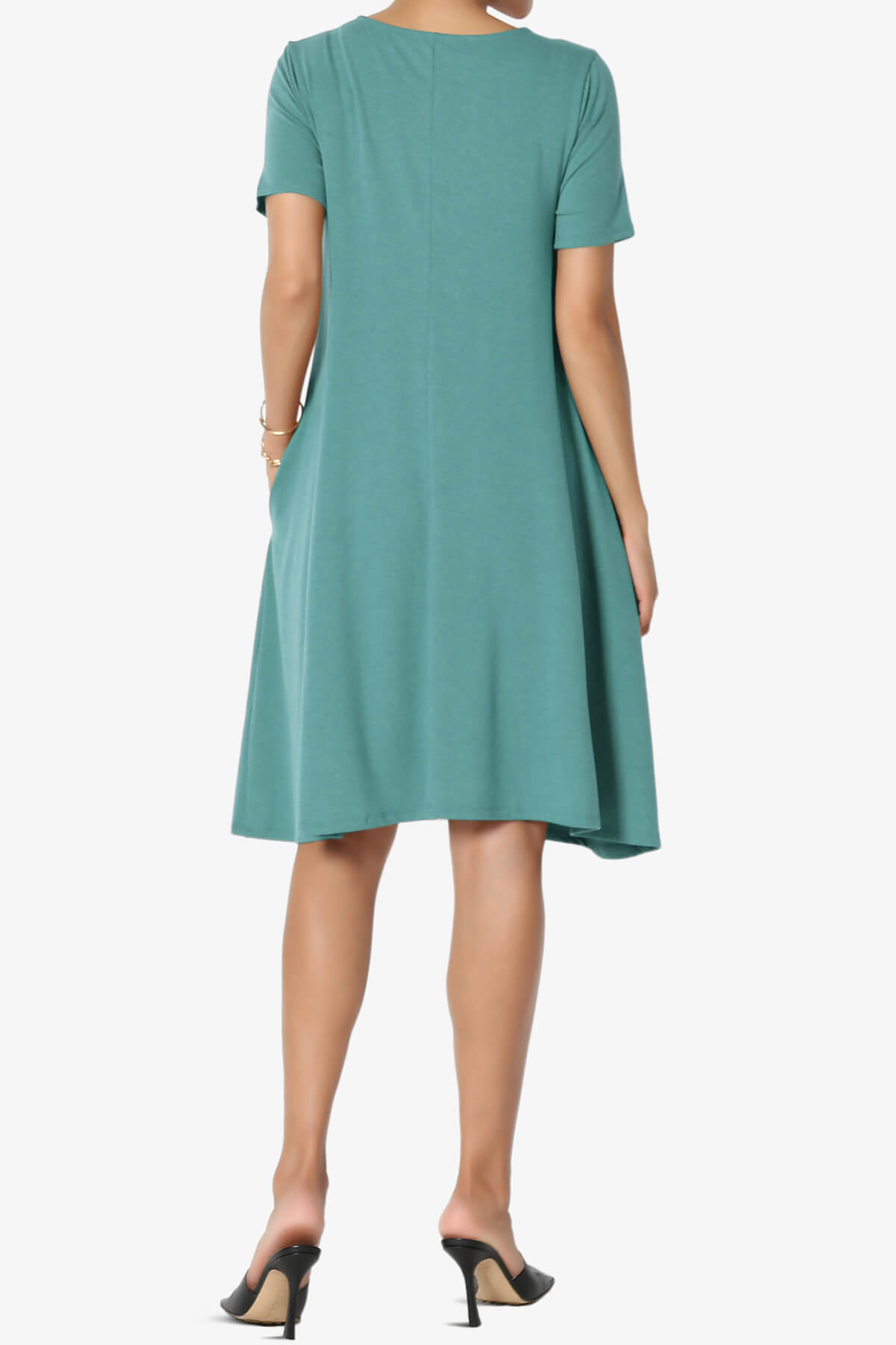 Allie Short Sleeve Jersey A-Line Dress DUSTY TEAL_2