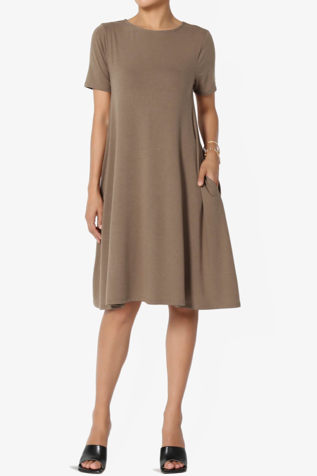 Allie Short Sleeve Jersey A-Line Dress MOCHA_1
