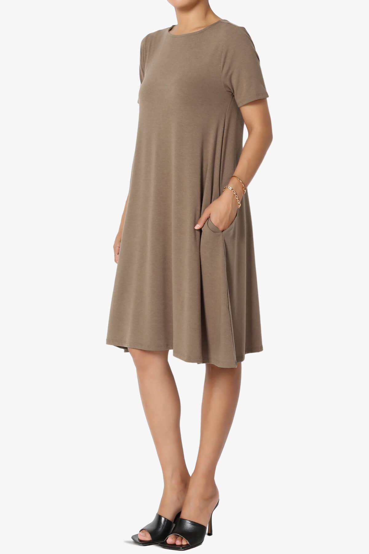 Allie Short Sleeve Jersey A-Line Dress MOCHA_3