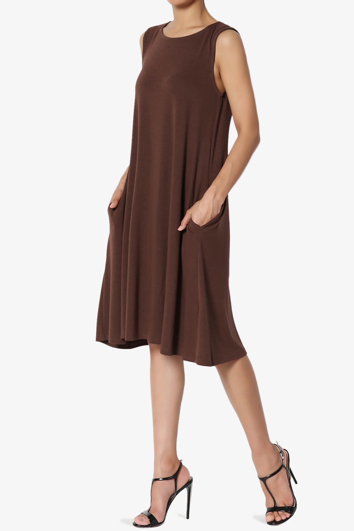 Allie Sleeveless Jersey A-Line Dress BROWN_3