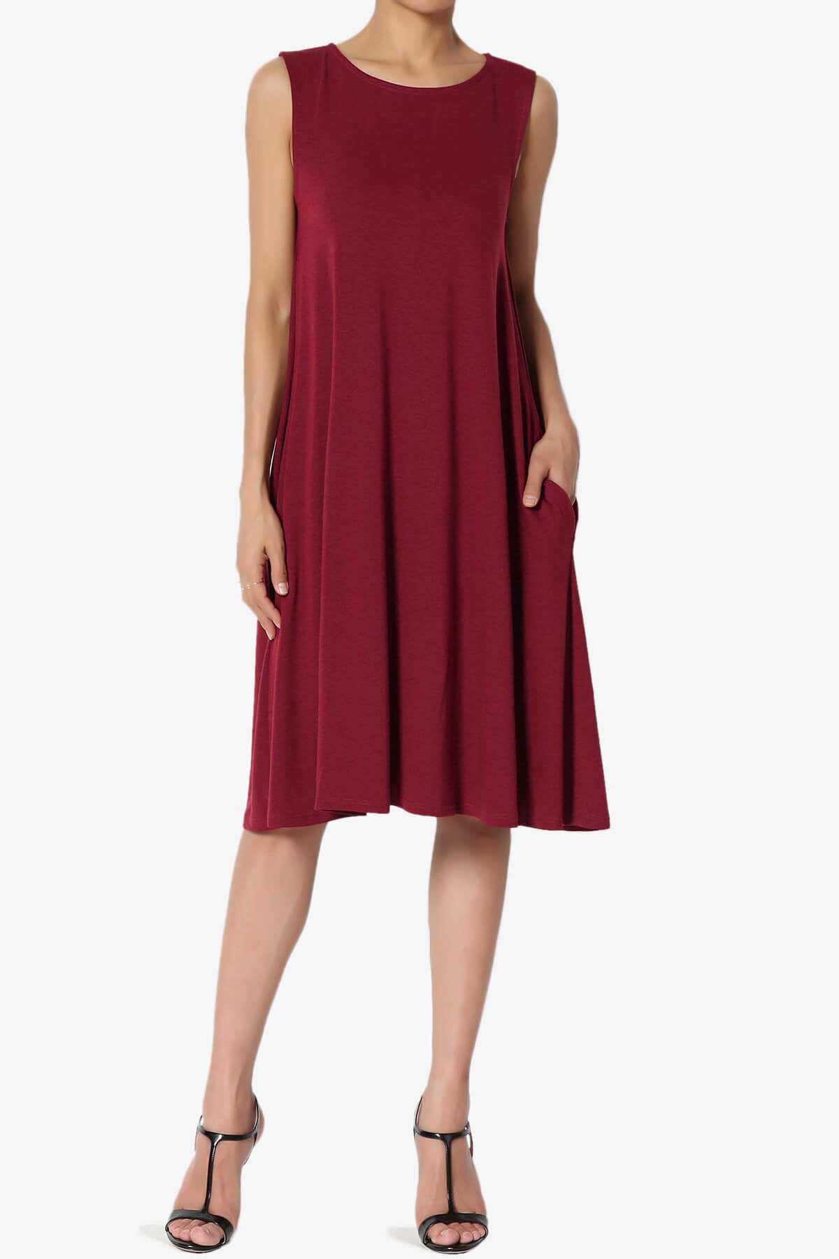 Allie Sleeveless Jersey A-Line Dress BURGUNDY_1