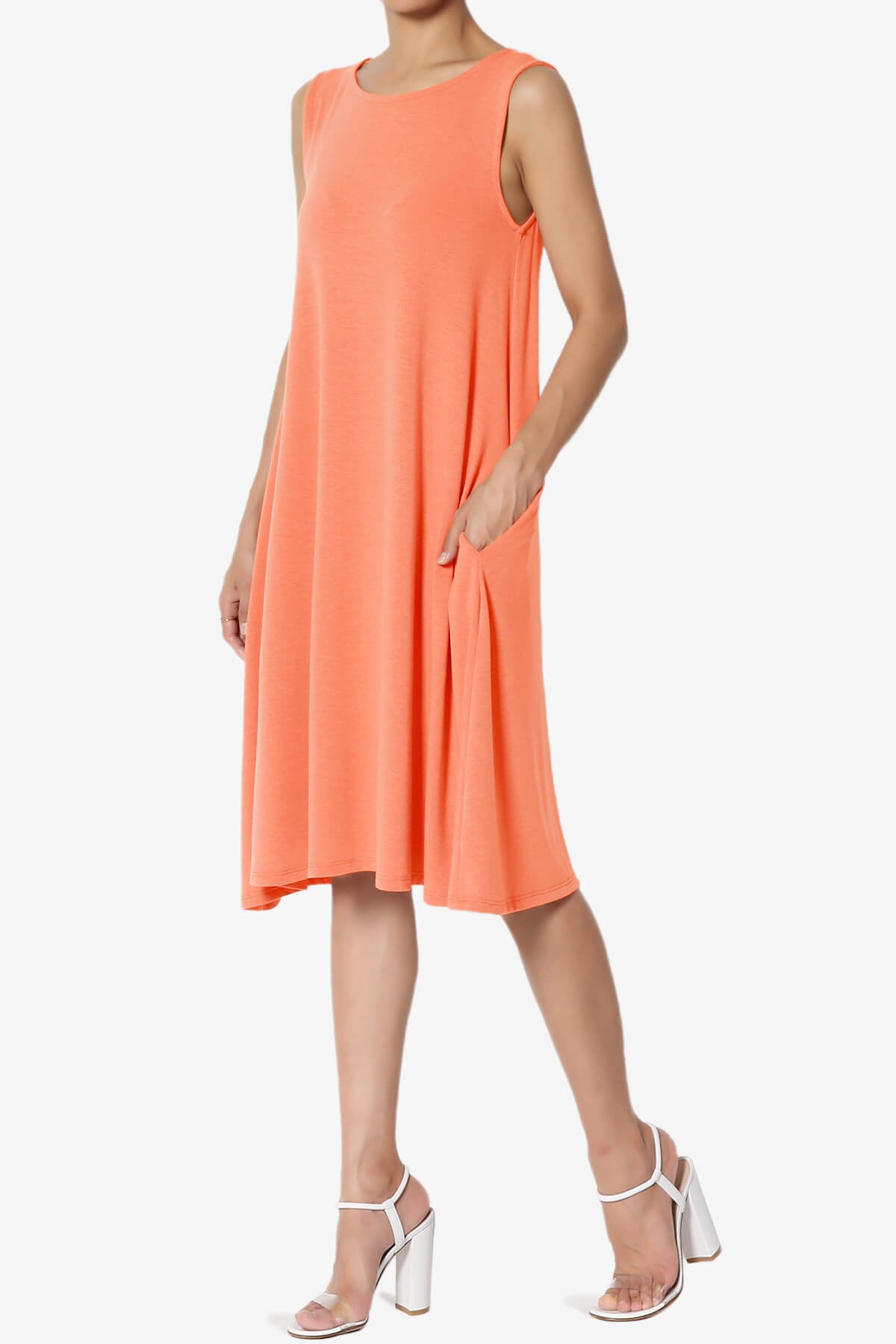 Allie Sleeveless Jersey A-Line Dress CORAL_3