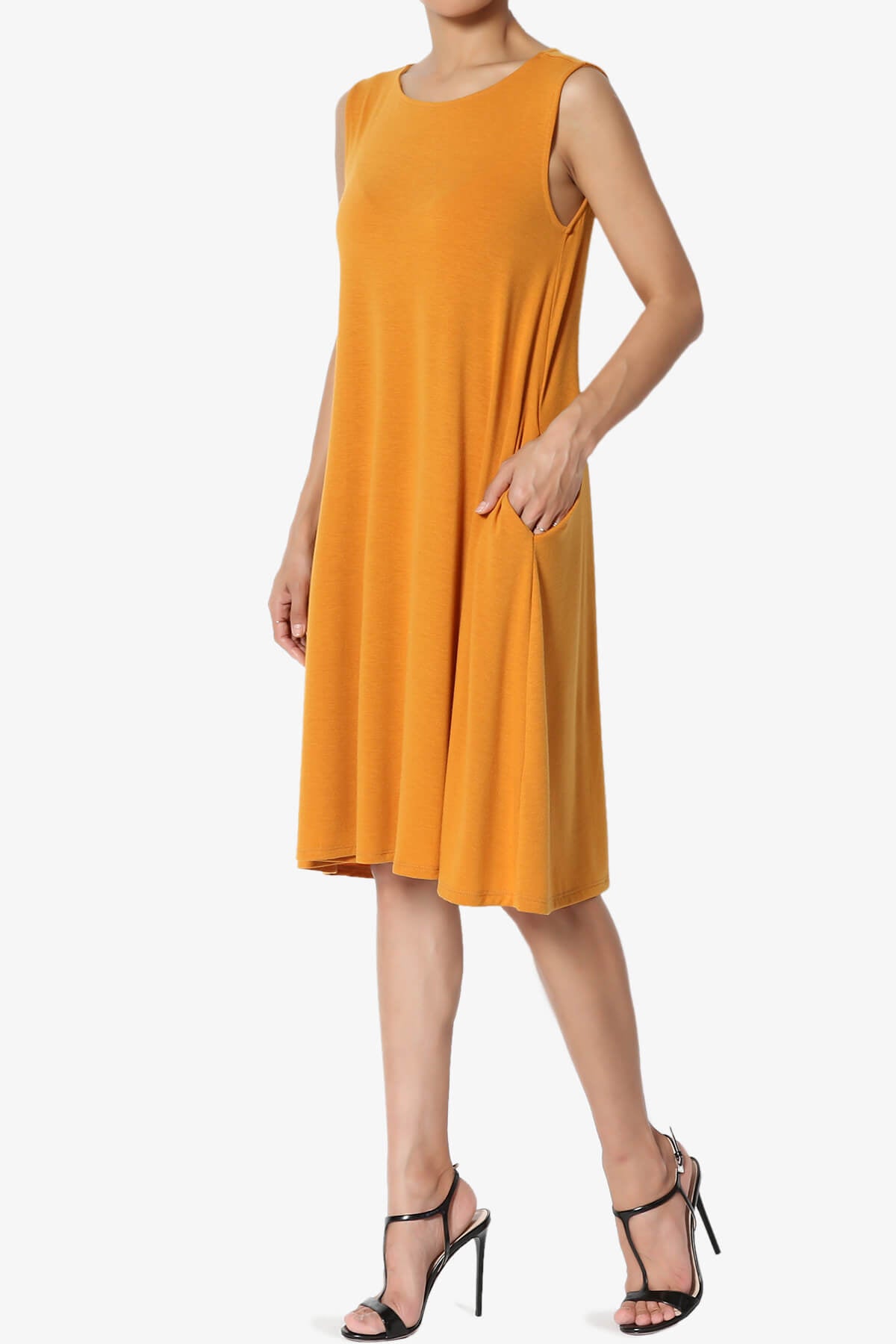 Allie Sleeveless Jersey A-Line Dress D. MUSTARD_3