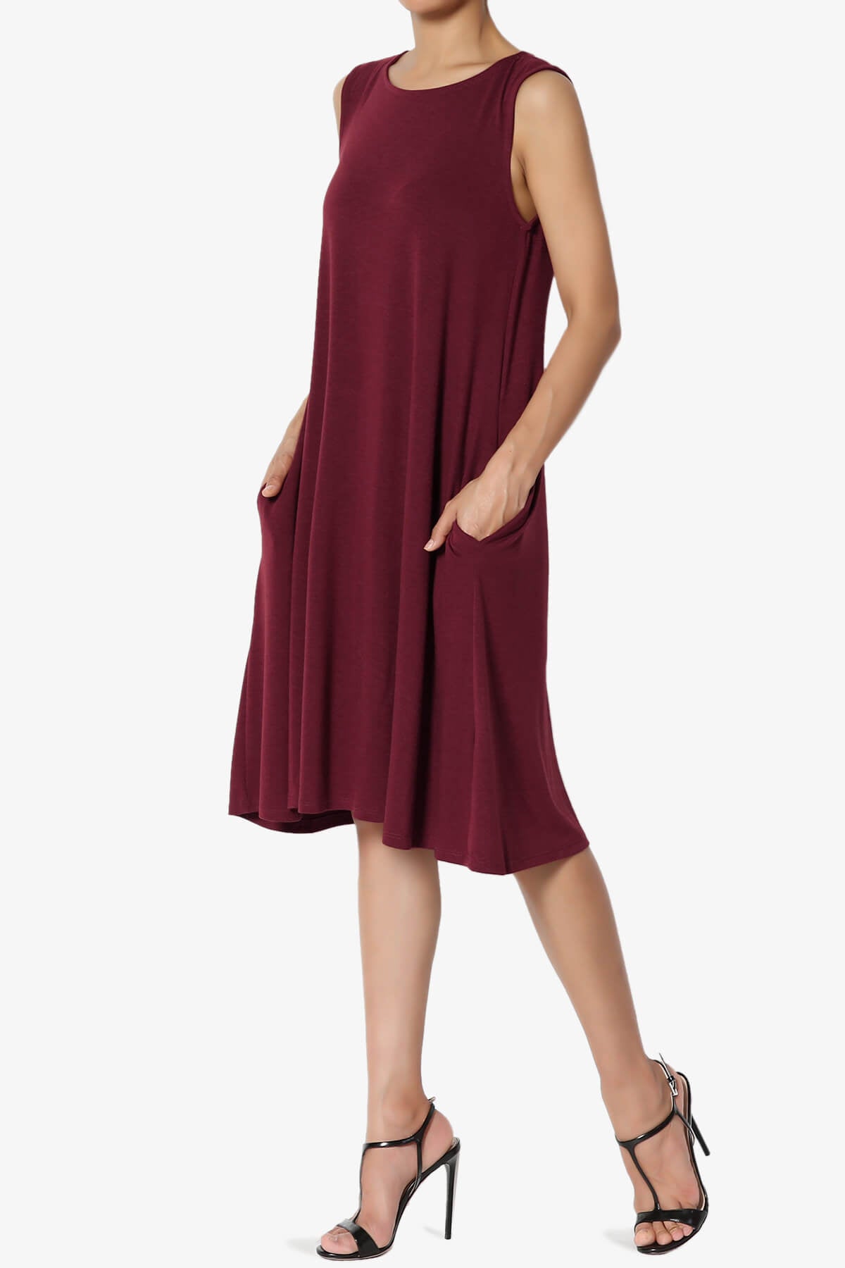 Allie Sleeveless Jersey A-Line Dress DARK BURGUNDY_3