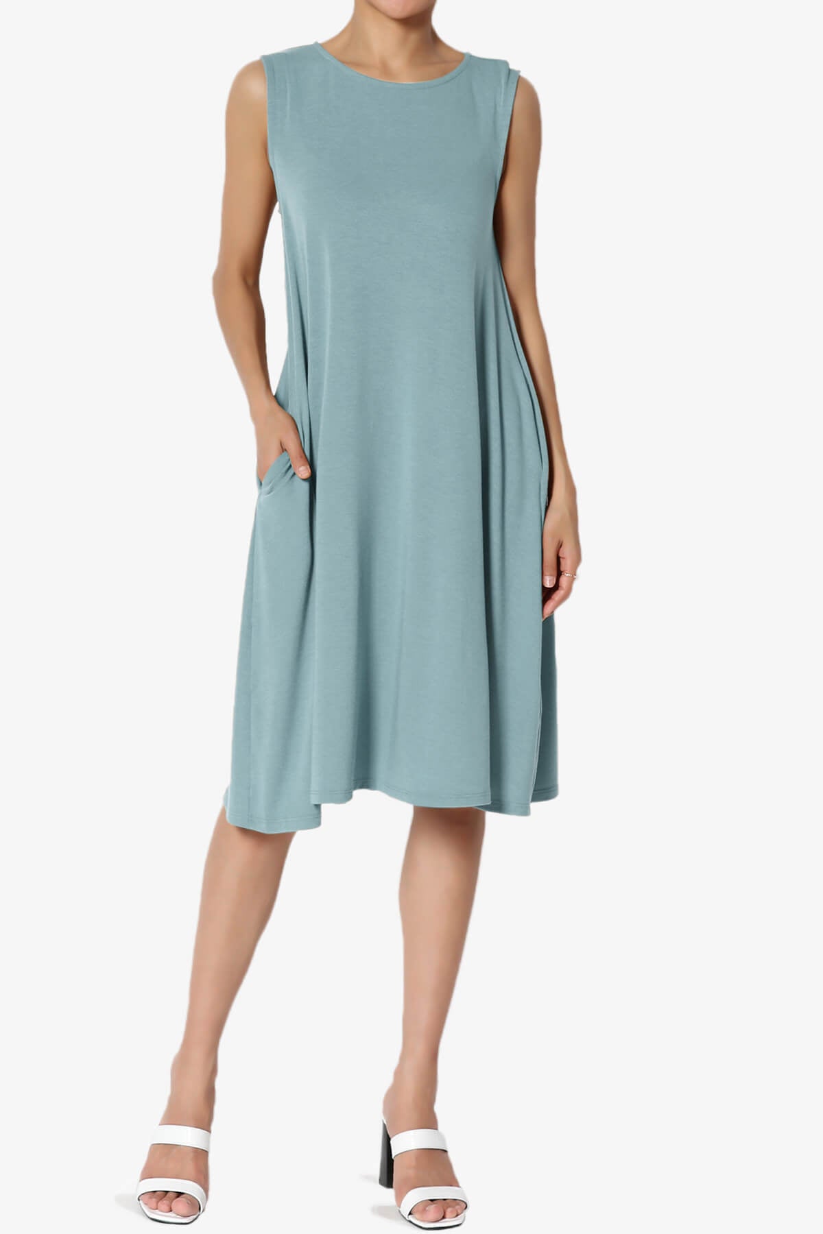 Allie Sleeveless Jersey A-Line Dress DUSTY BLUE_1