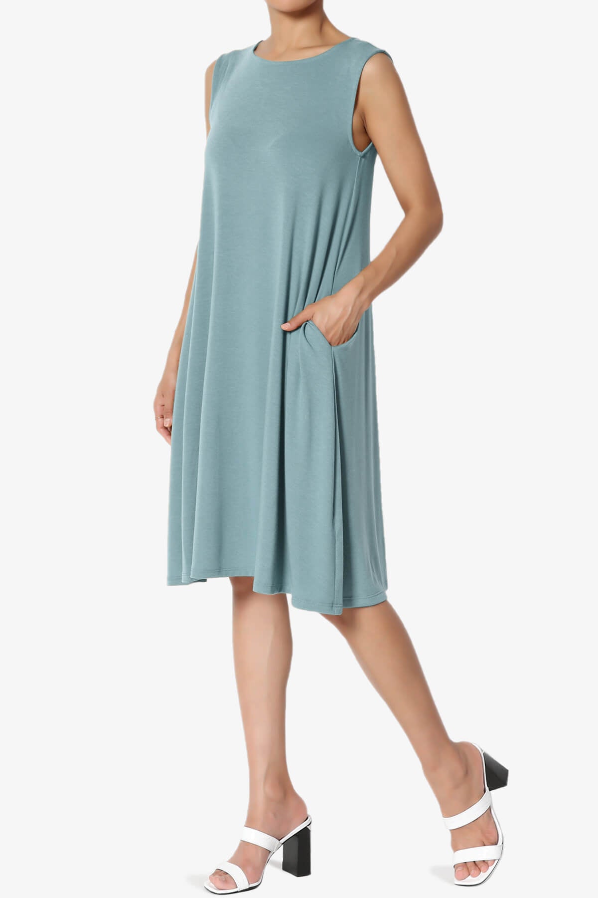 Allie Sleeveless Jersey A-Line Dress DUSTY BLUE_3