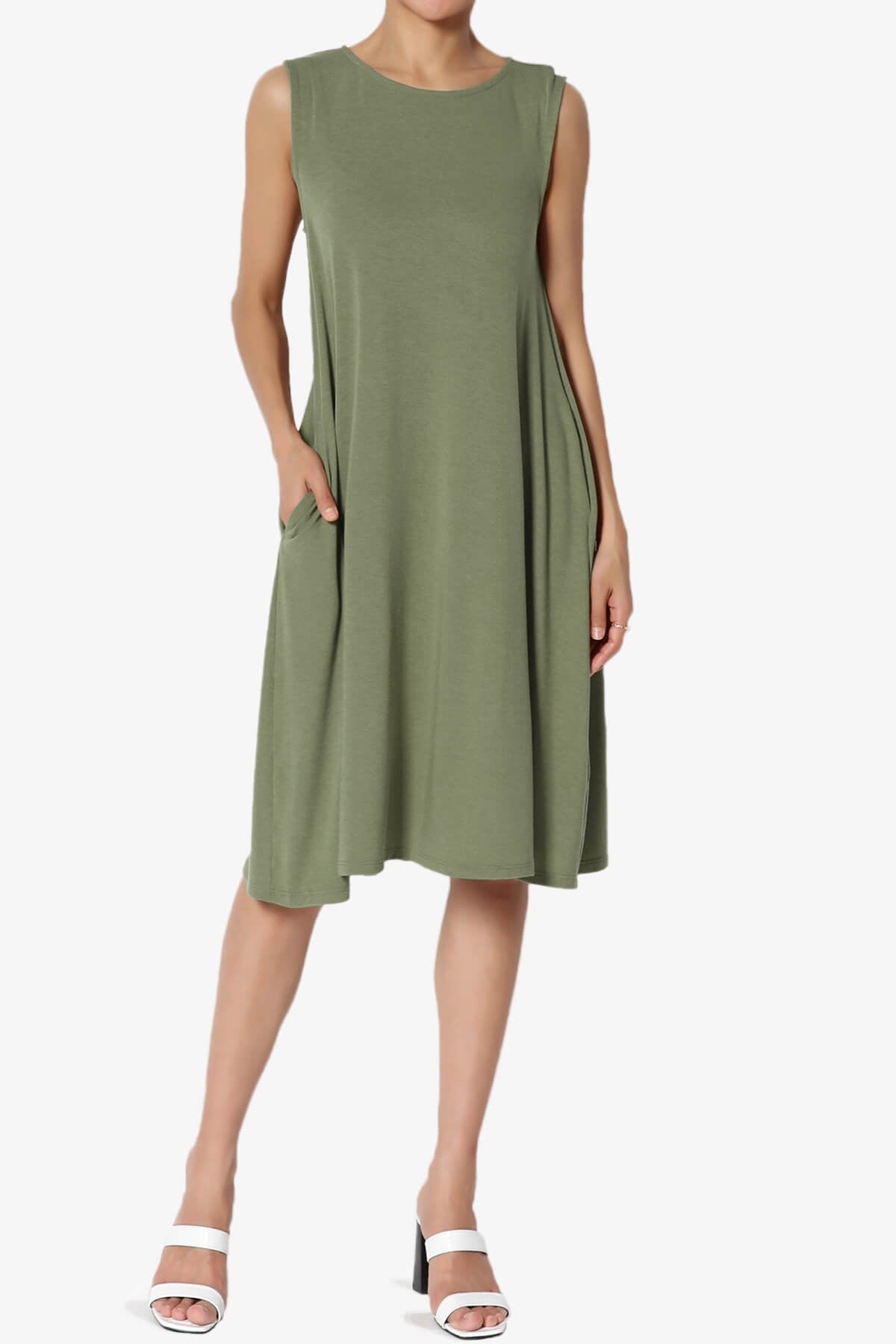 Allie Sleeveless Jersey A-Line Dress DUSTY OLIVE_1