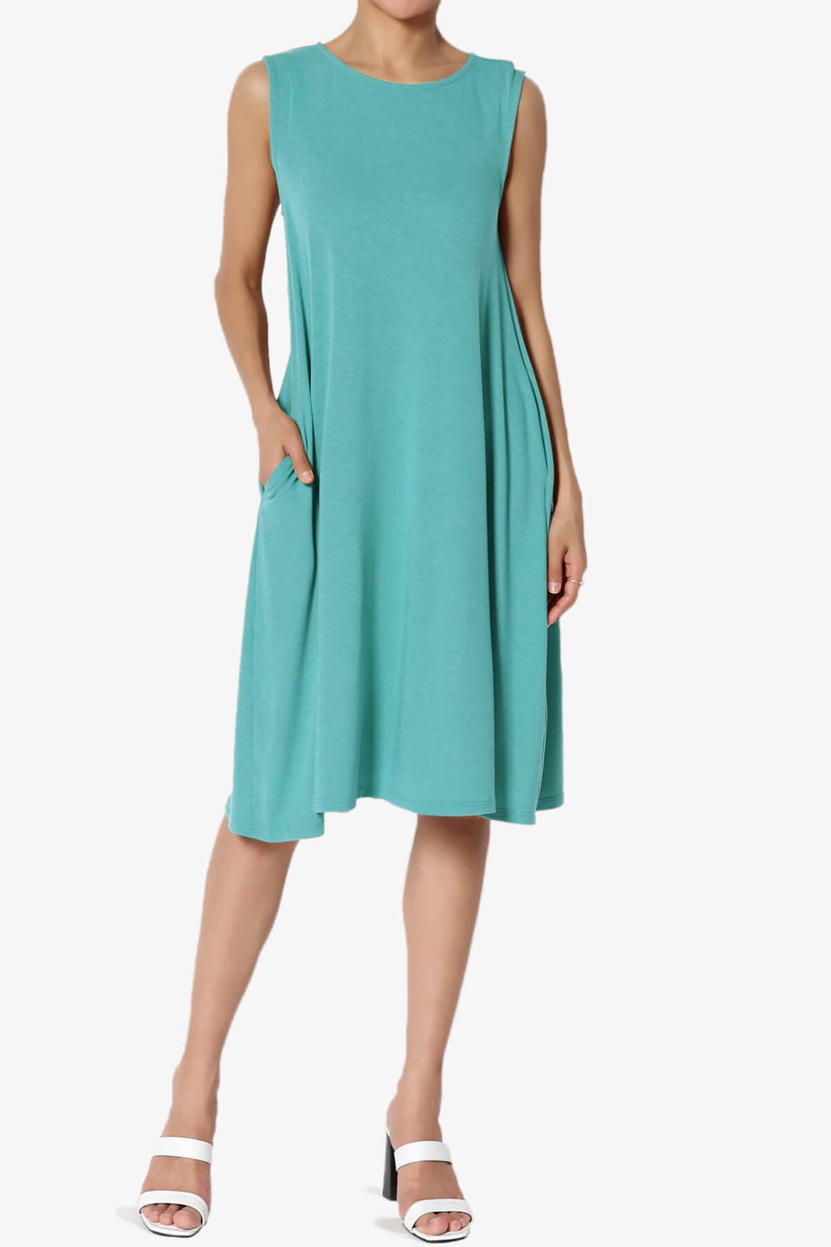 Allie Sleeveless Jersey A-Line Dress DUSTY TEAL_1