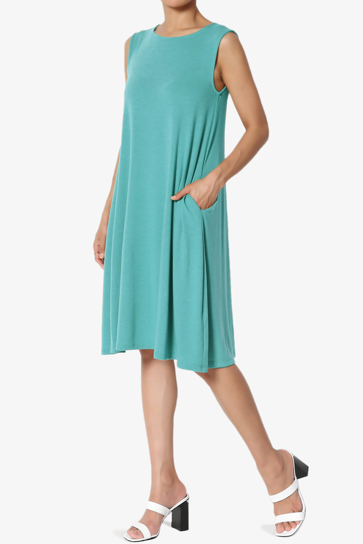 Allie Sleeveless Jersey A-Line Dress DUSTY TEAL_3