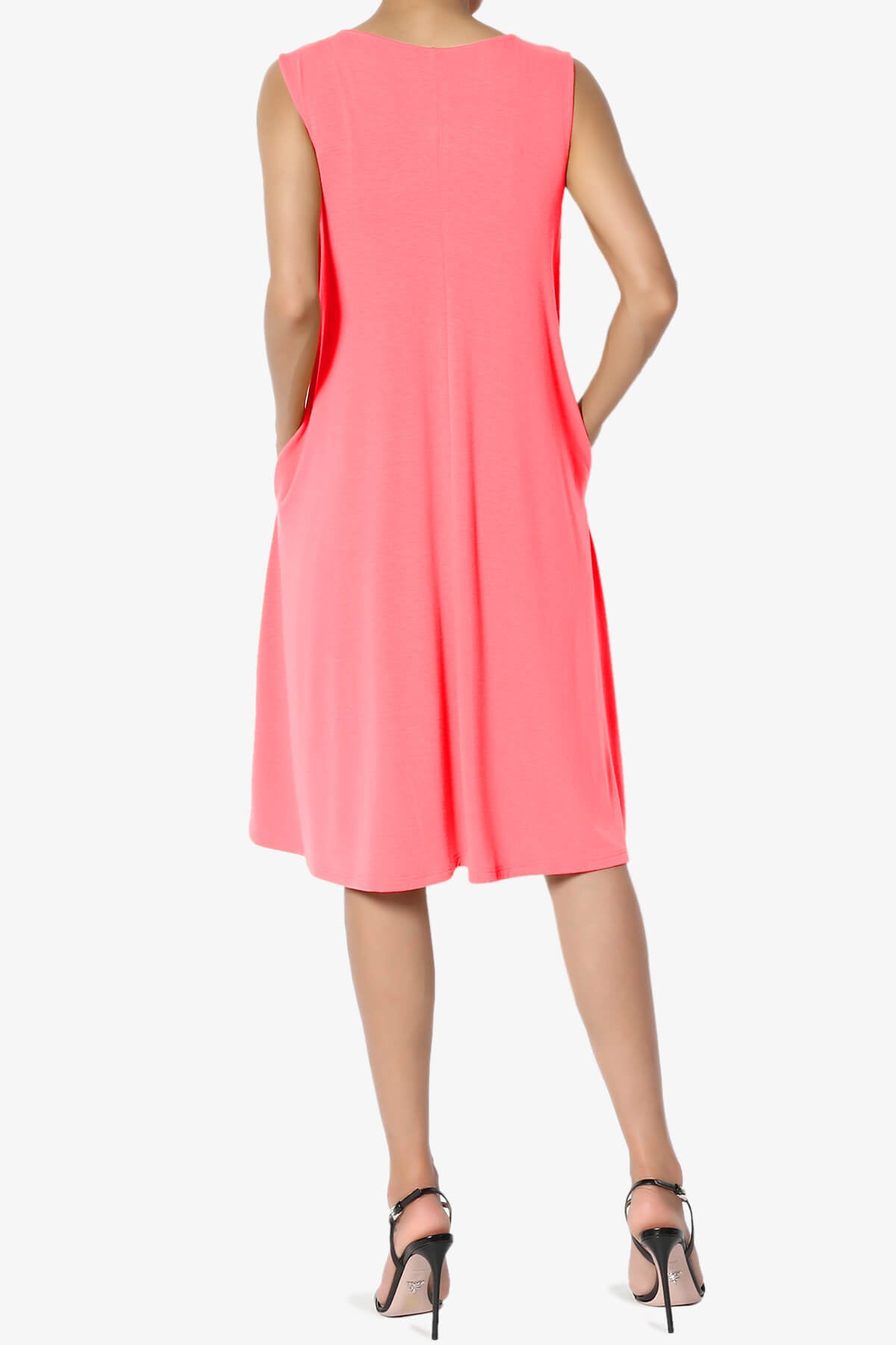 Allie Sleeveless Jersey A-Line Dress NEON CORAL PINK_2