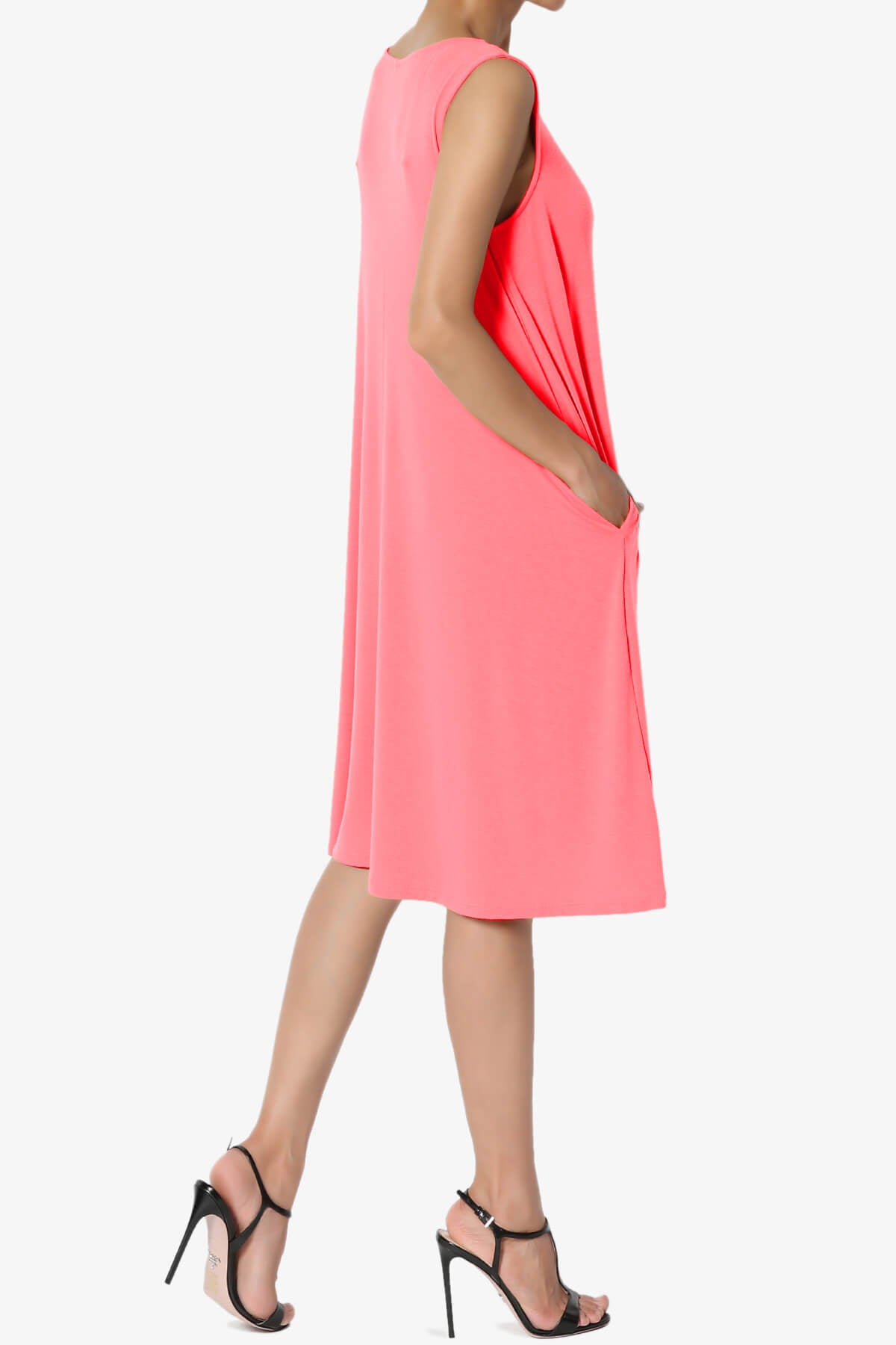 Allie Sleeveless Jersey A-Line Dress NEON CORAL PINK_4