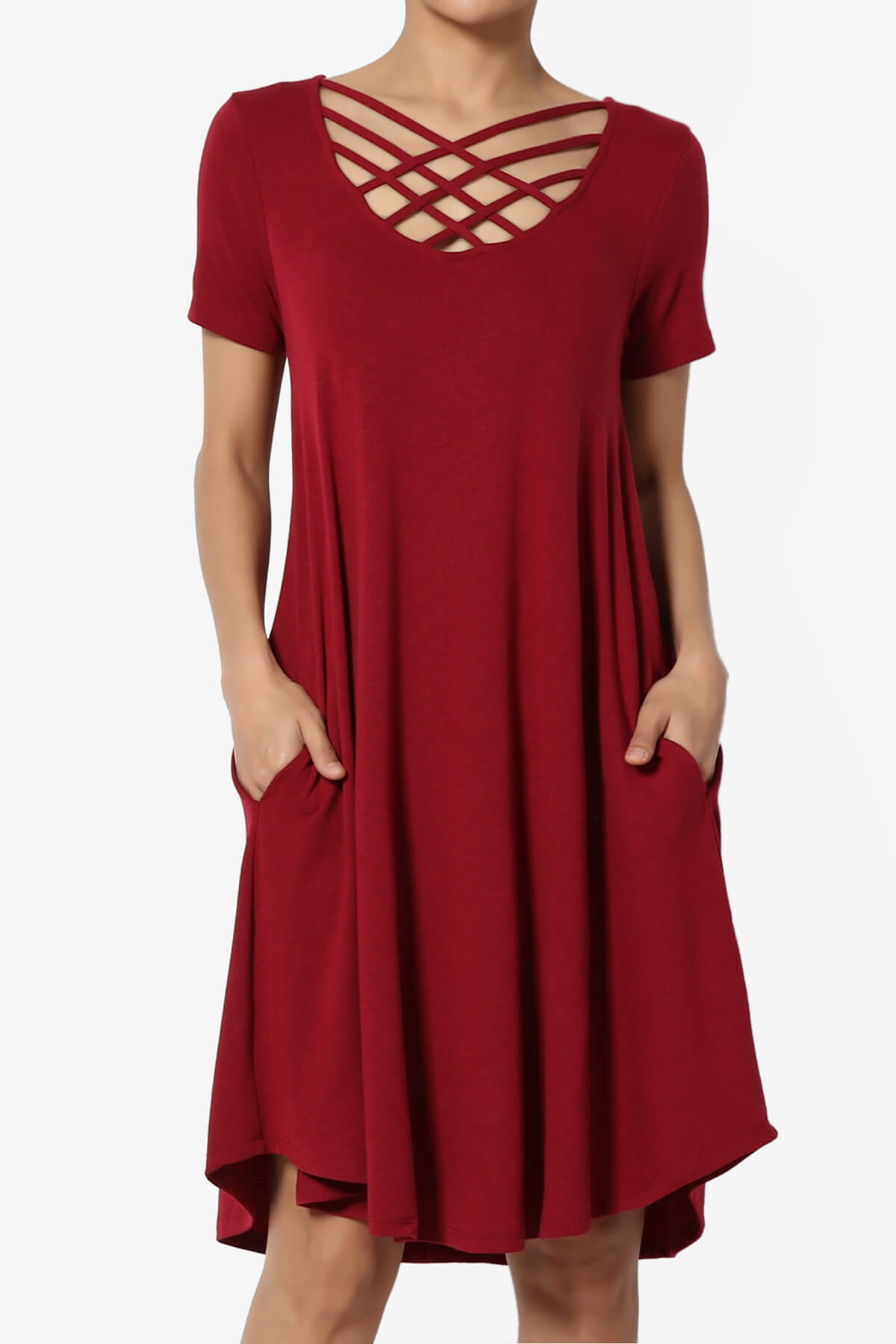 Amella Strappy Scoop Neck Pocket Dress BURGUNDY_1