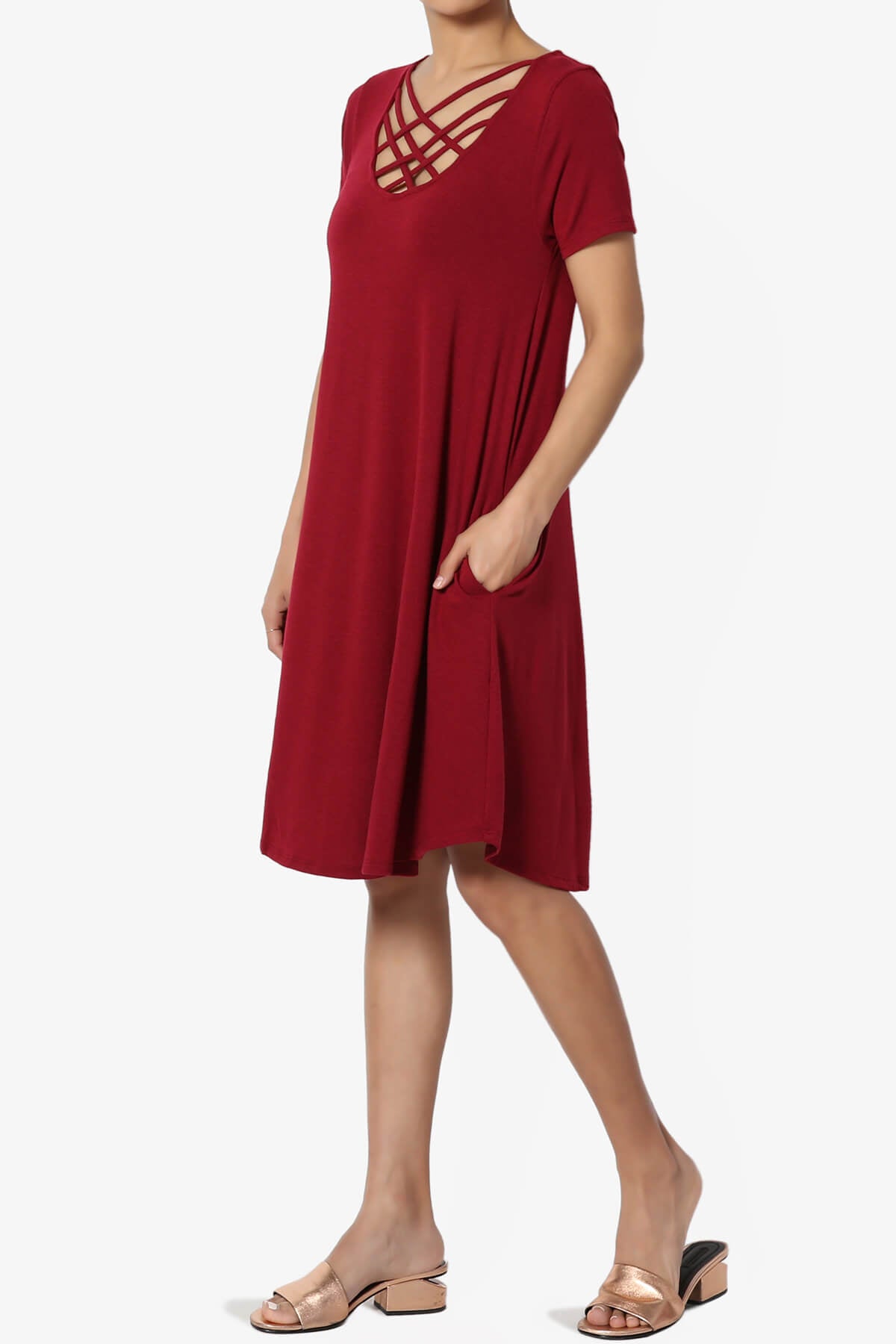 Amella Strappy Scoop Neck Pocket Dress BURGUNDY_3