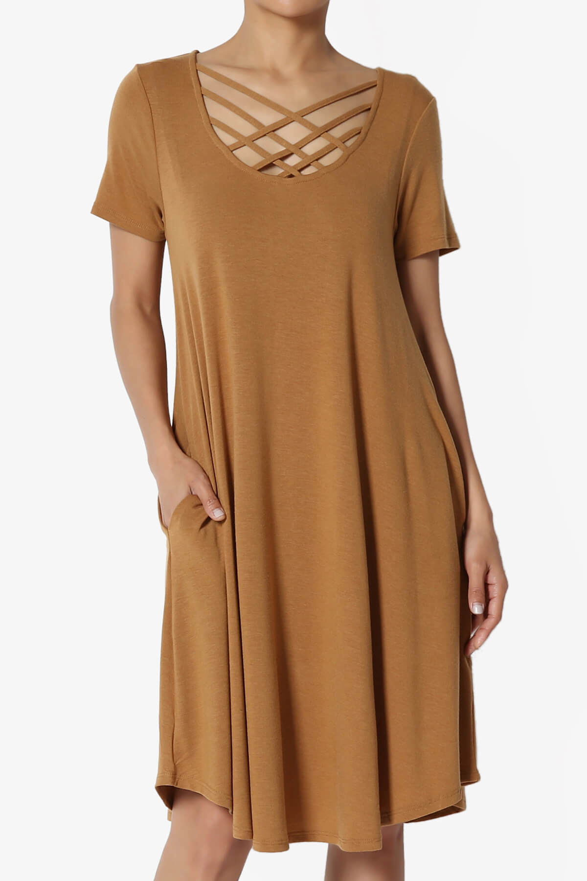 Amella Strappy Scoop Neck Pocket Dress COFFEE_1