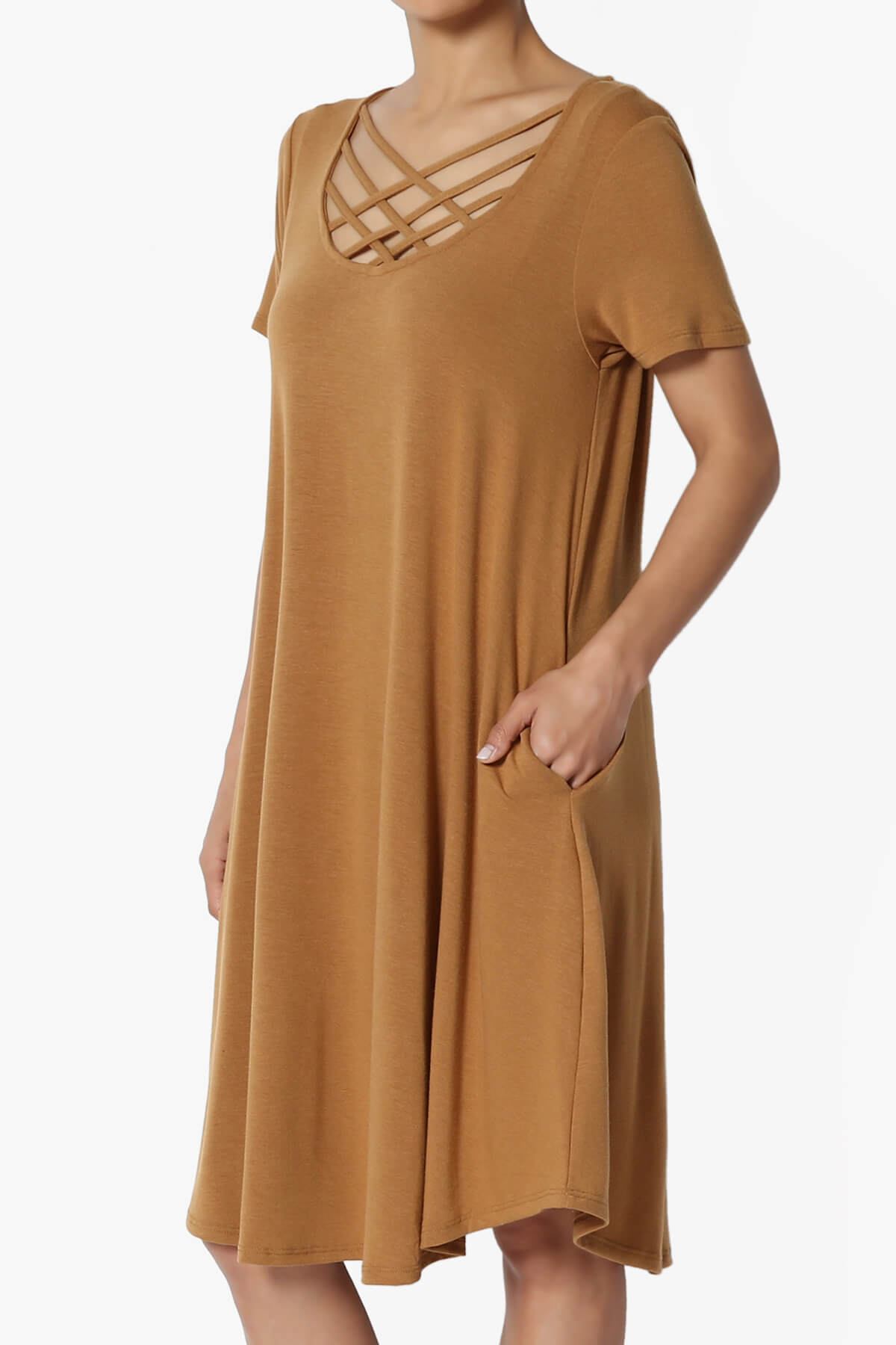 Amella Strappy Scoop Neck Pocket Dress COFFEE_3