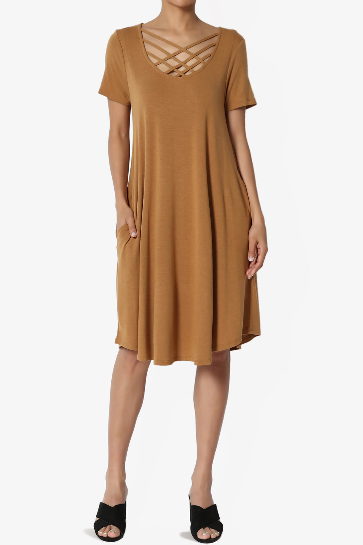 Amella Strappy Scoop Neck Pocket Dress COFFEE_6