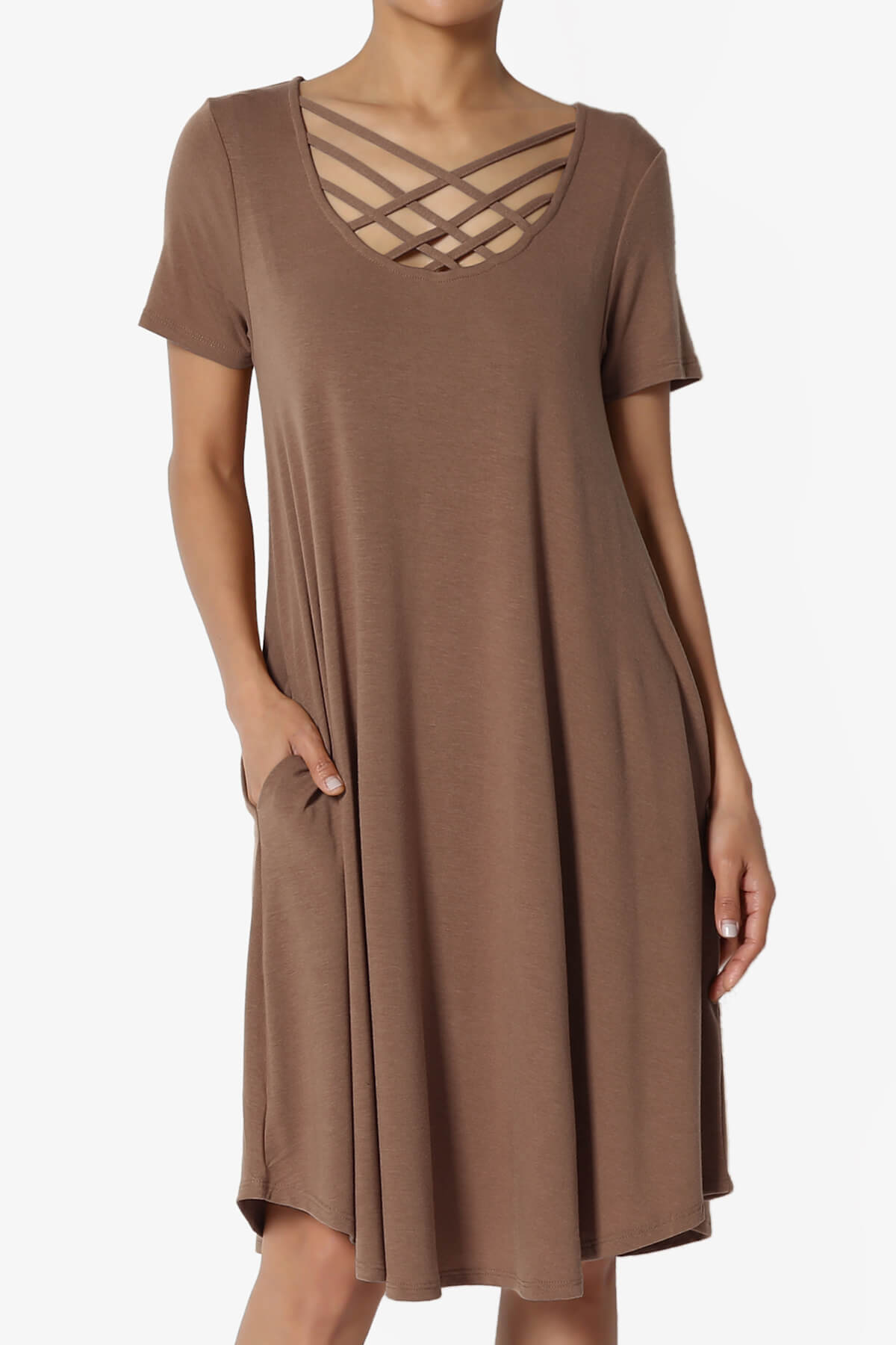 Amella Strappy Scoop Neck Pocket Dress MOCHA_1