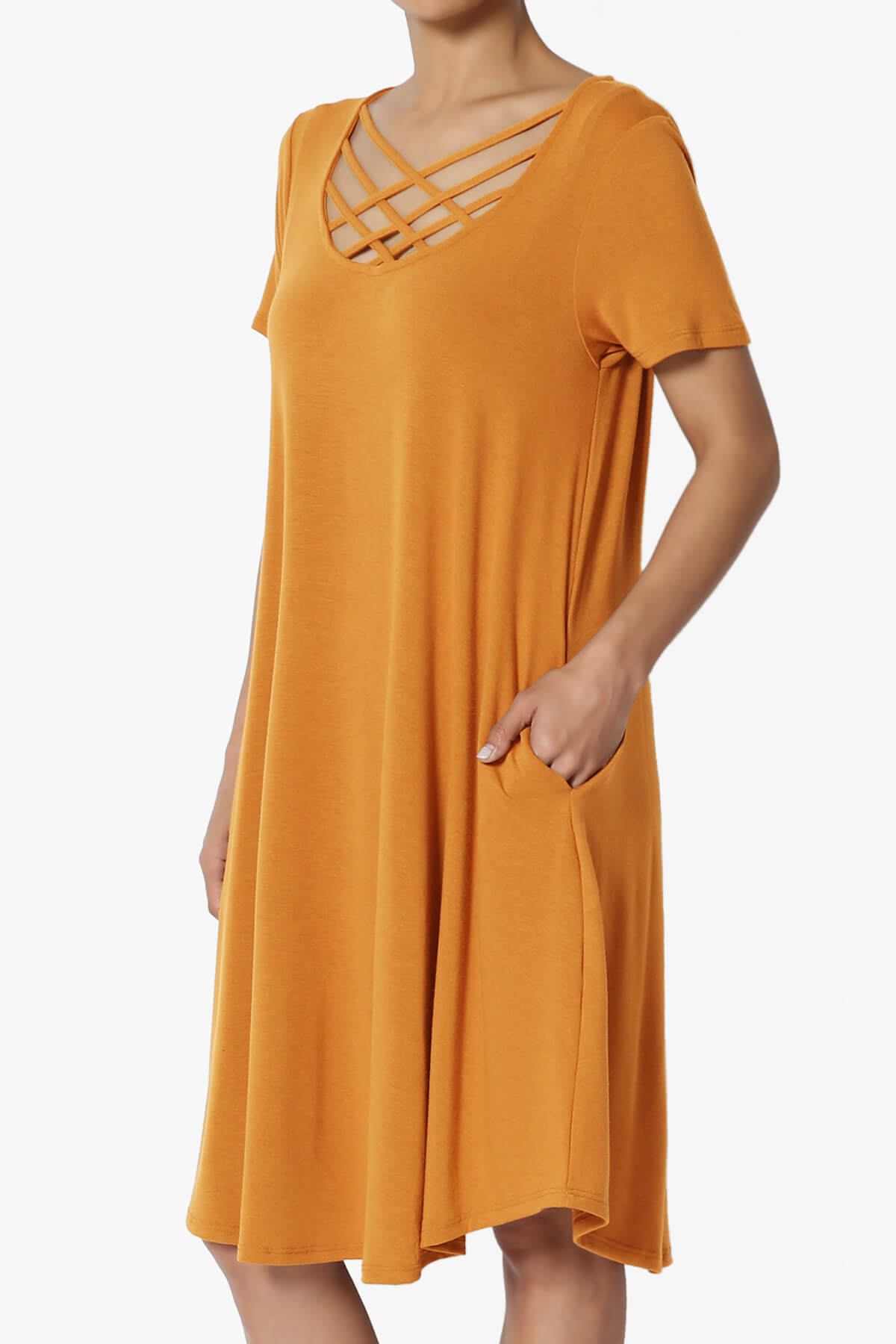 Amella Strappy Scoop Neck Pocket Dress MUSTARD_3