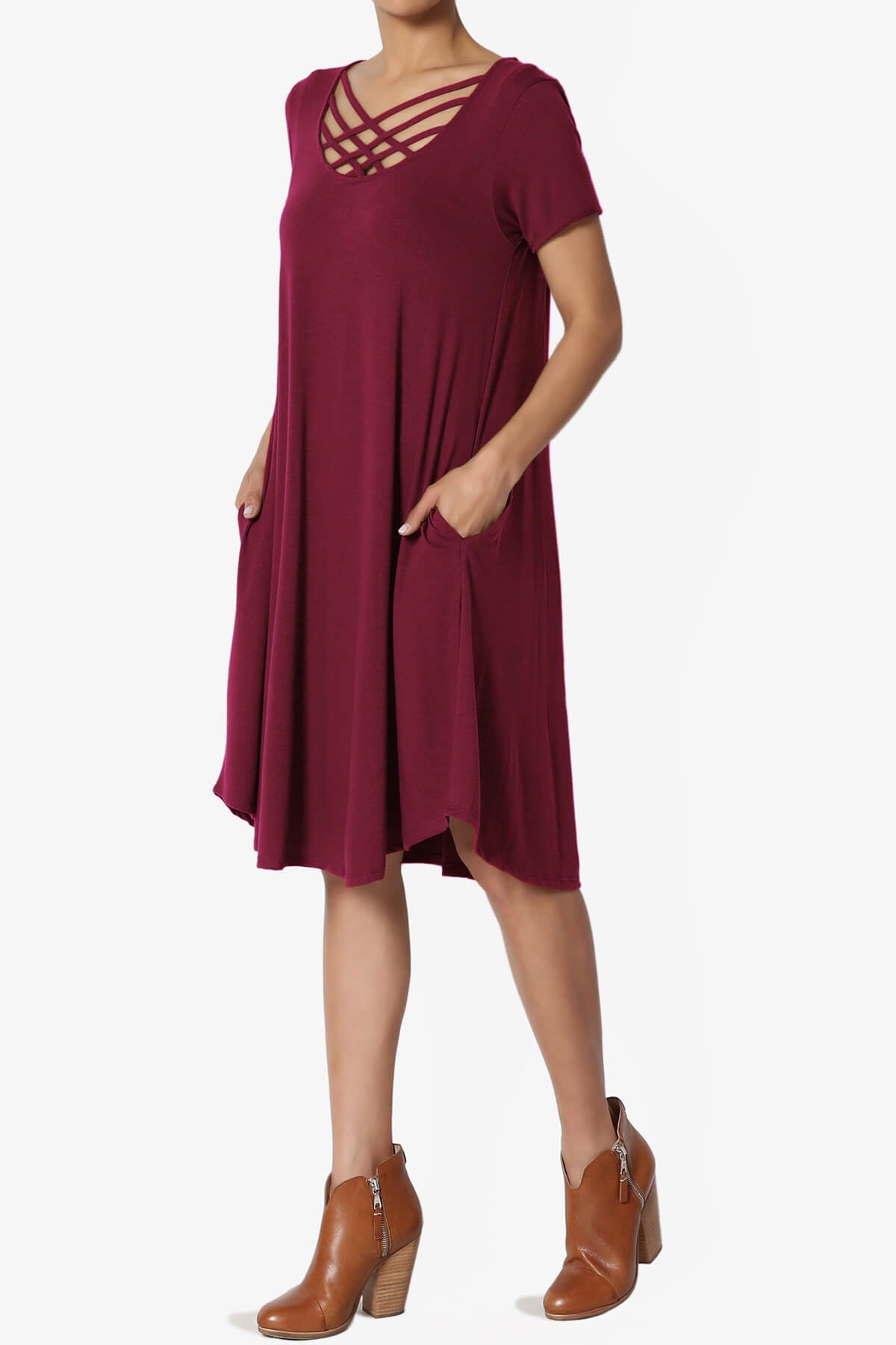 Amella Strappy Scoop Neck Pocket Dress WINE_3