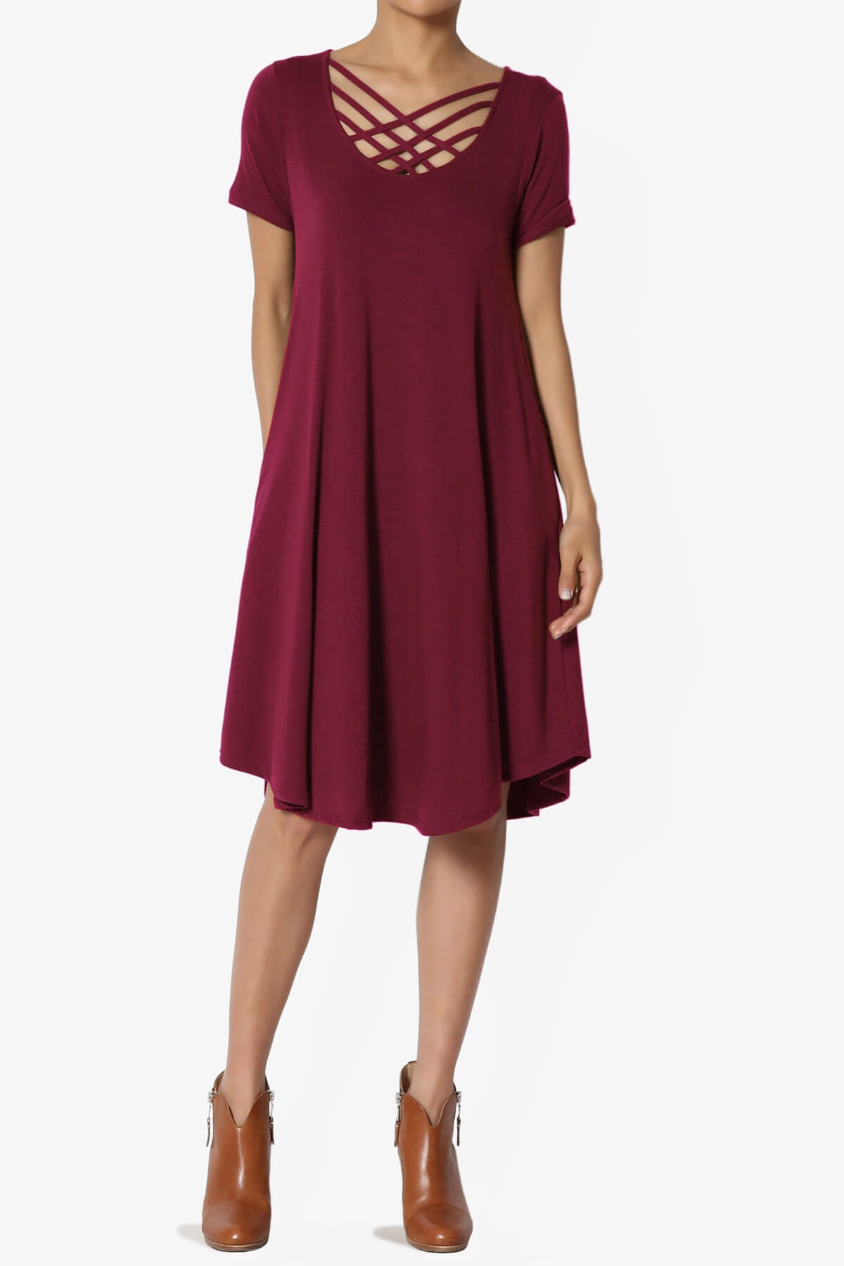 Amella Strappy Scoop Neck Pocket Dress WINE_6
