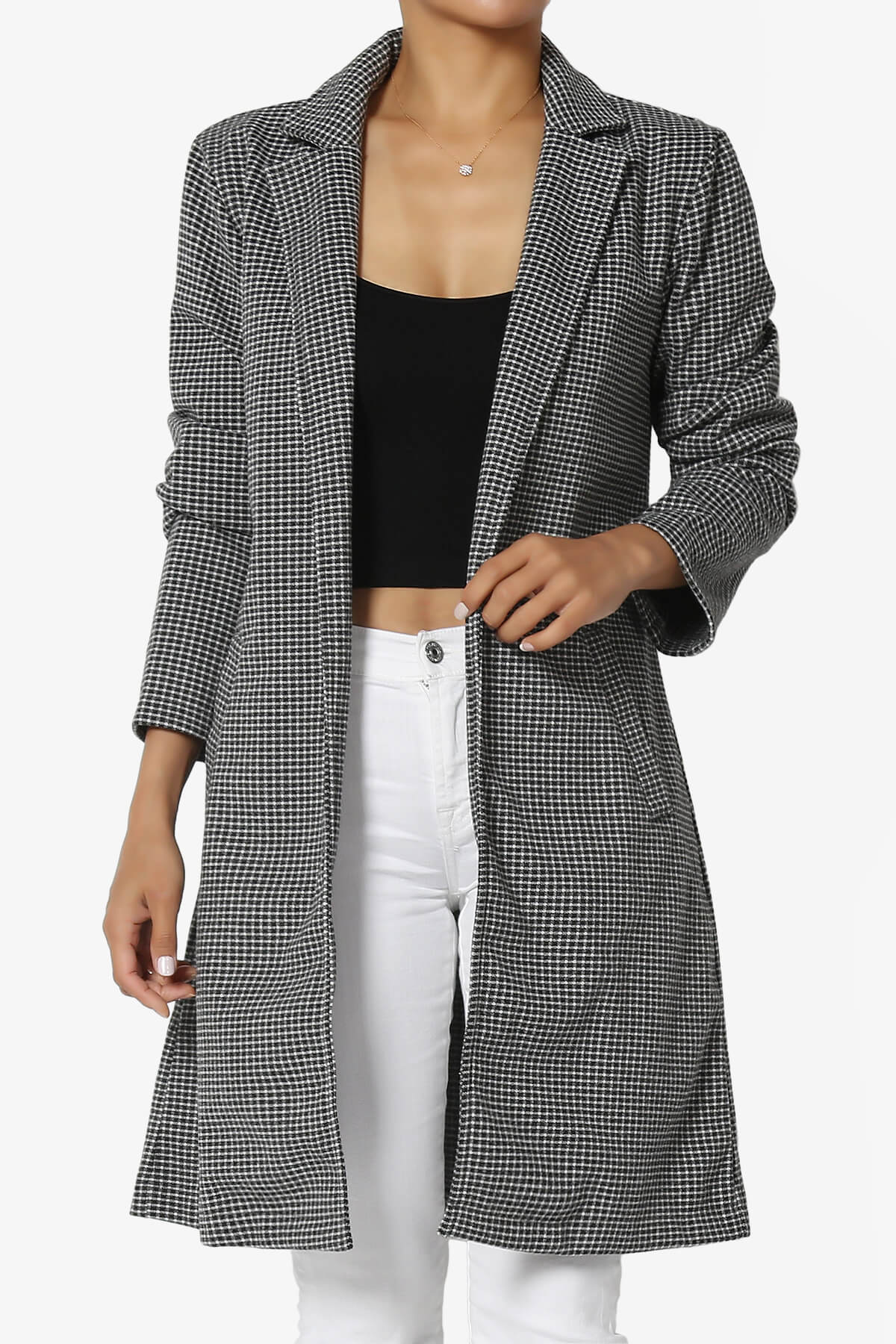 Amulet Checkered Long Coat Jacket BLACK_1
