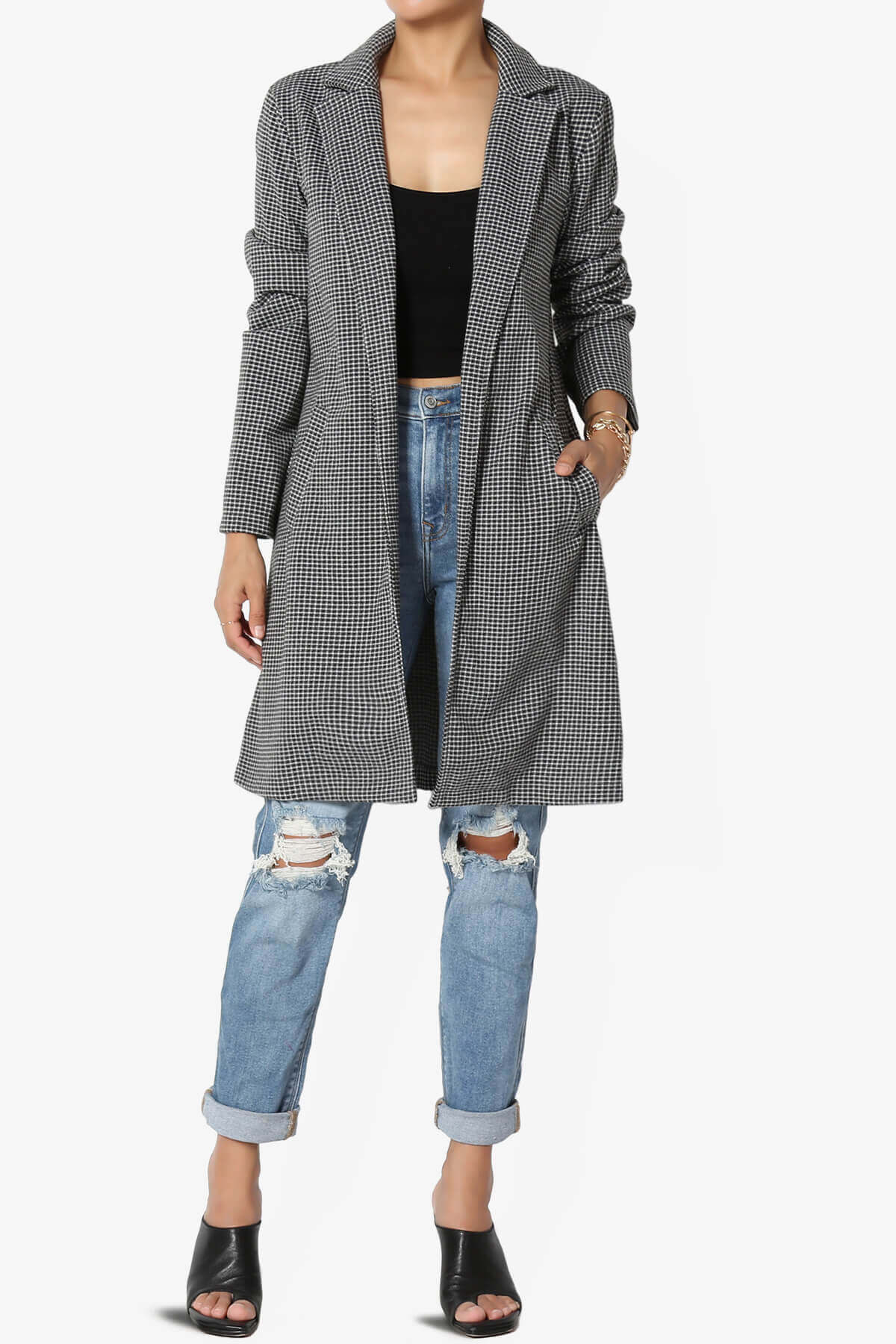 Amulet Checkered Long Coat Jacket BLACK_6