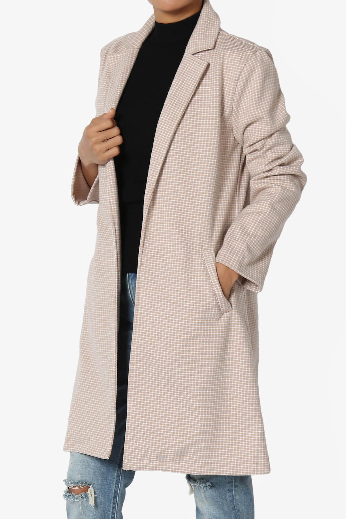 Amulet Checkered Long Coat Jacket KHAKI_3