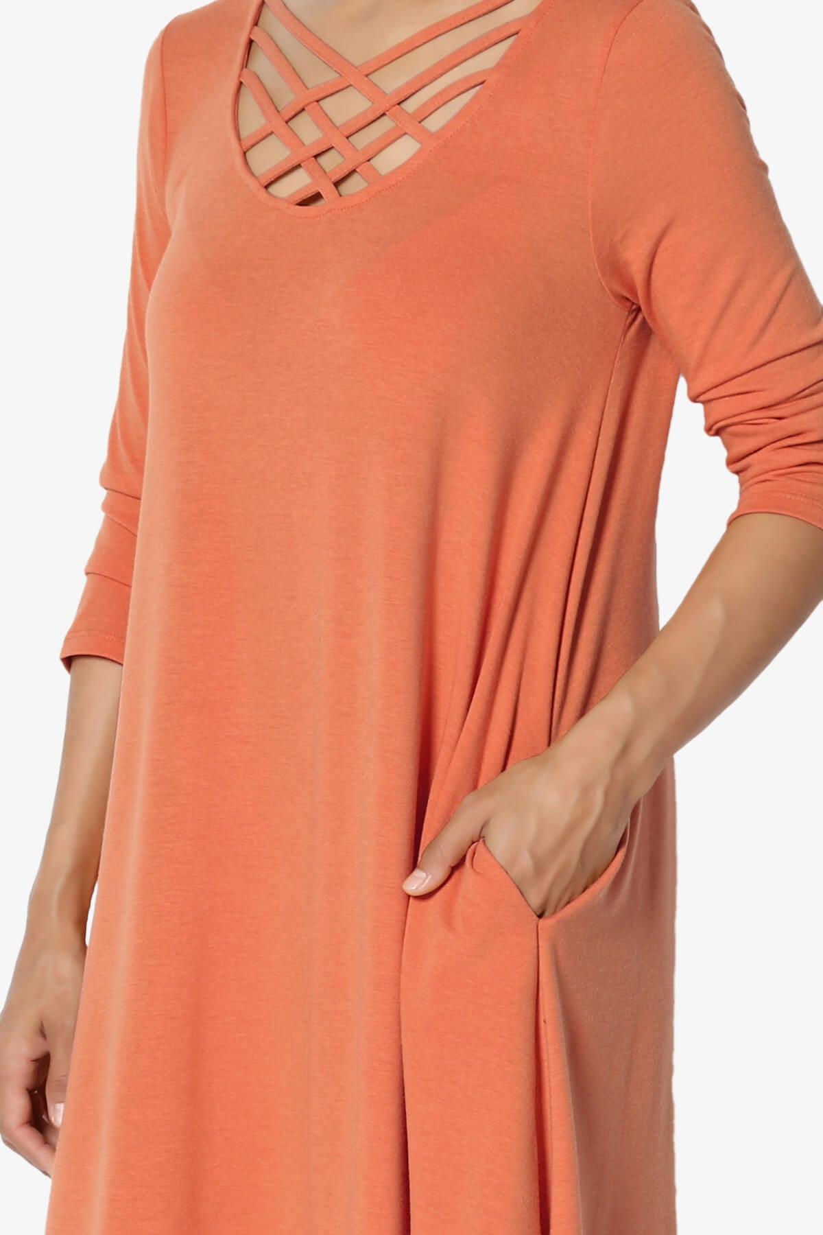 Ariella 3/4 Sleeve Strappy Scoop Neck Dress ASH COPPER_5