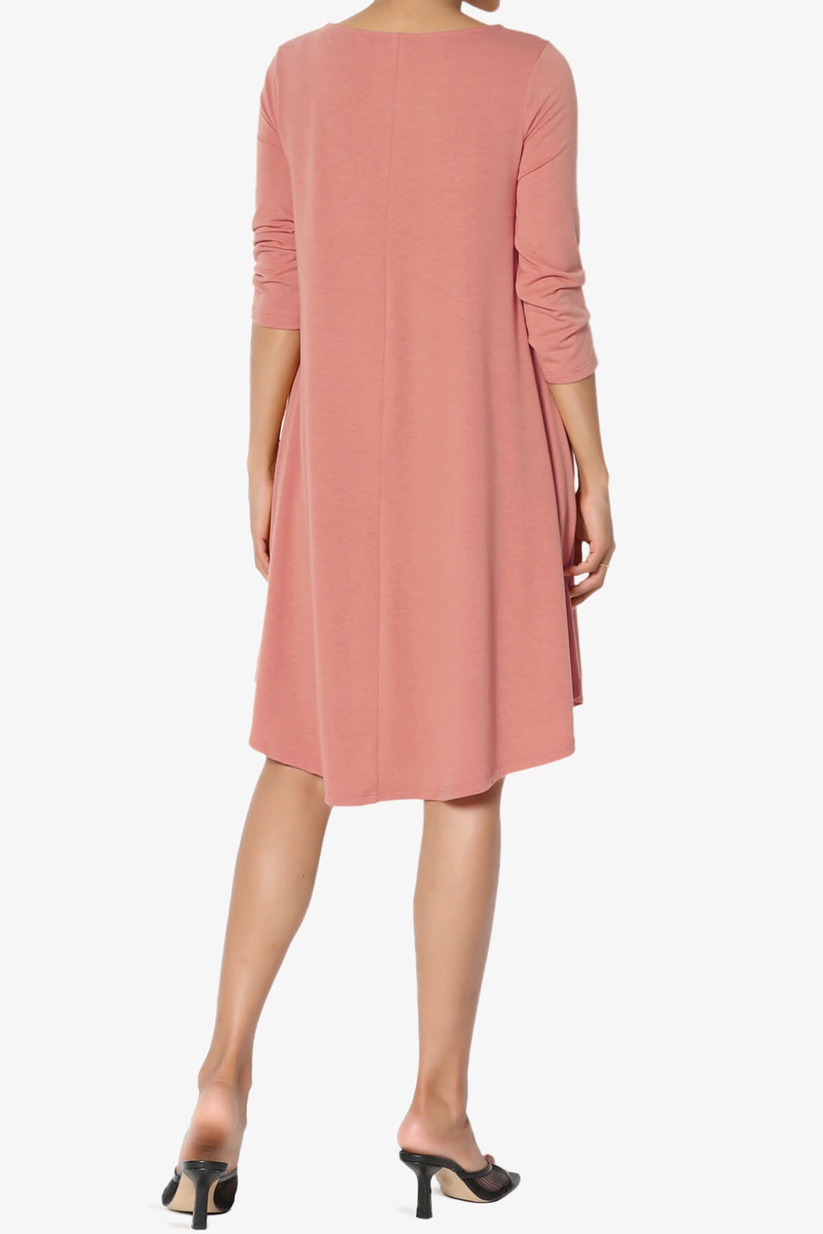 Ariella 3/4 Sleeve Strappy Scoop Neck Dress ASH ROSE_2