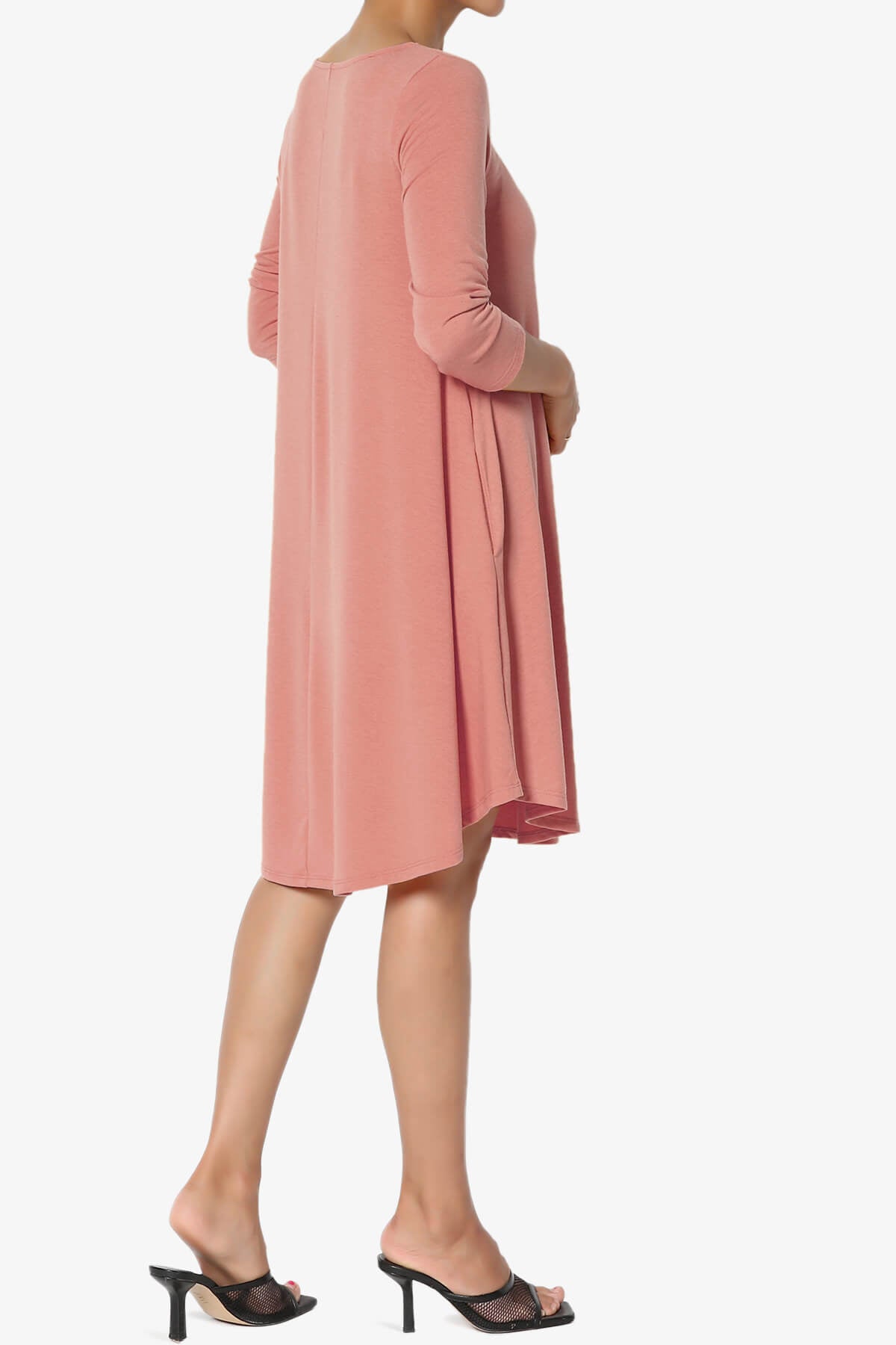 Ariella 3/4 Sleeve Strappy Scoop Neck Dress ASH ROSE_4