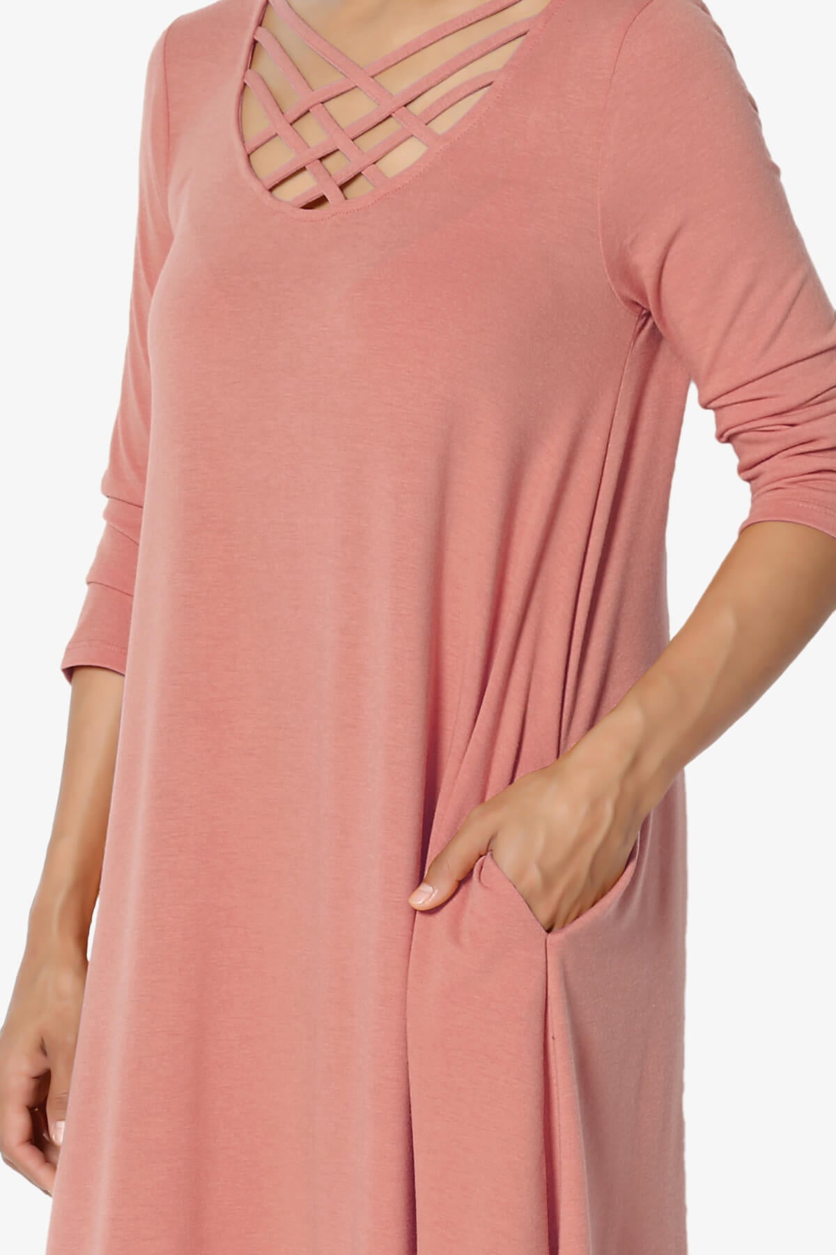 Ariella 3/4 Sleeve Strappy Scoop Neck Dress ASH ROSE_5
