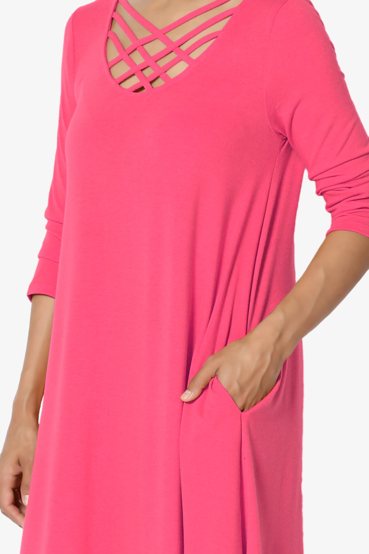 Ariella 3/4 Sleeve Strappy Scoop Neck Dress FUCHSIA_5
