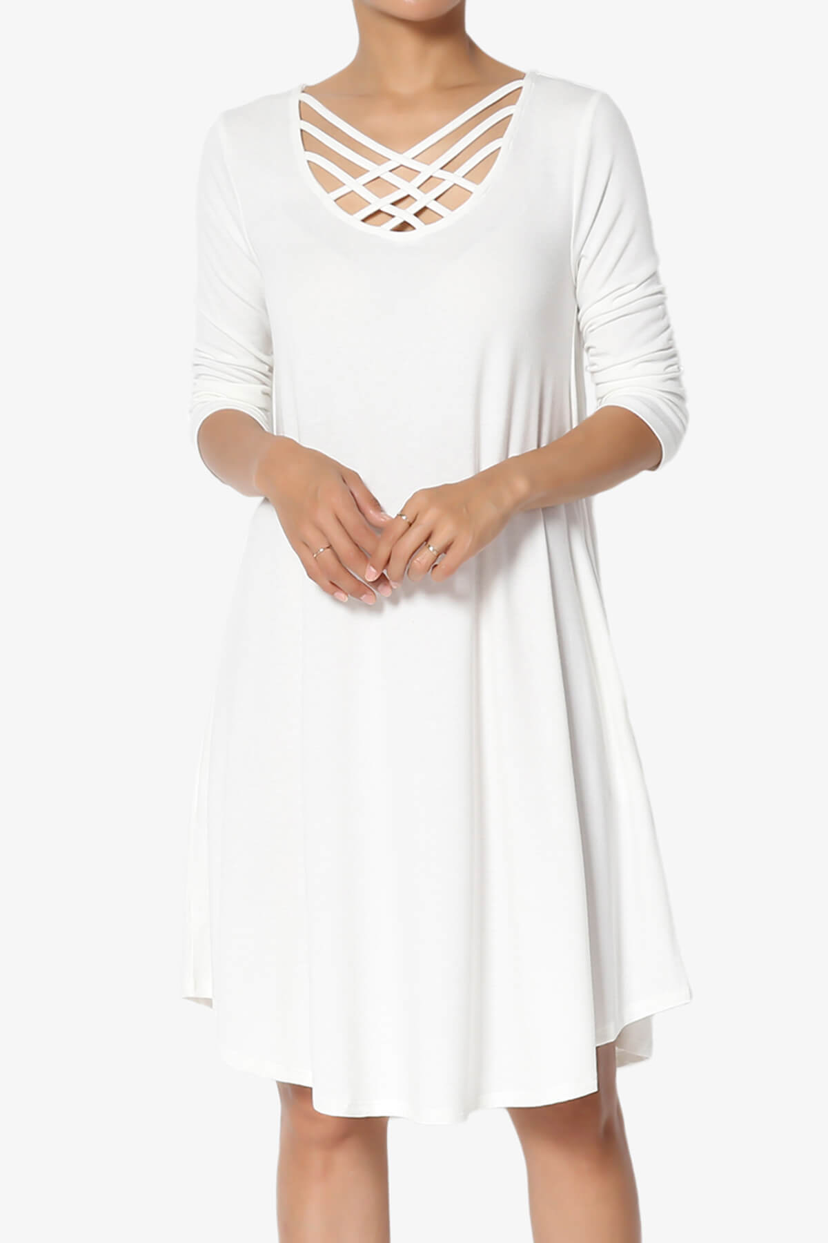 Ariella 3/4 Sleeve Strappy Scoop Neck Dress IVORY_1