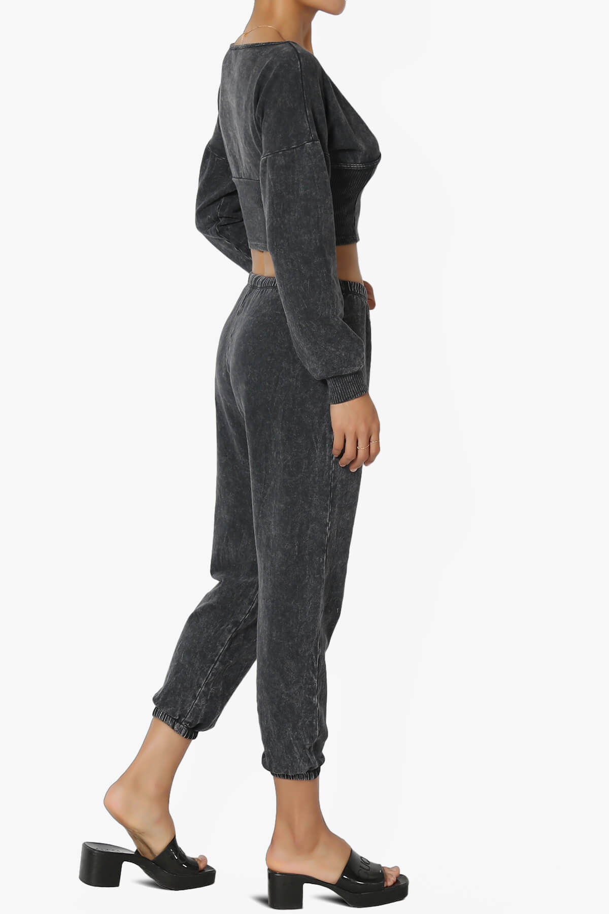 Ashlin Mineral Wash Crop Top & Jogger Pants SET BLACK_4