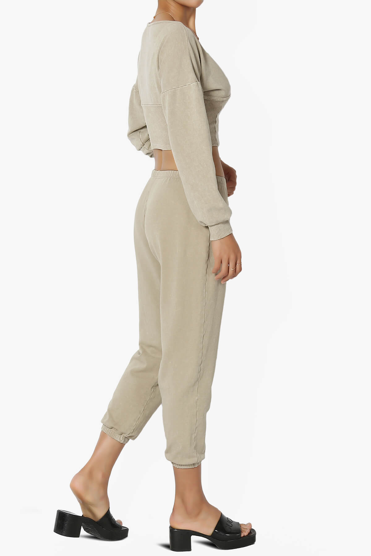 Ashlin Mineral Wash Crop Top & Jogger Pants SET KHAKI_4