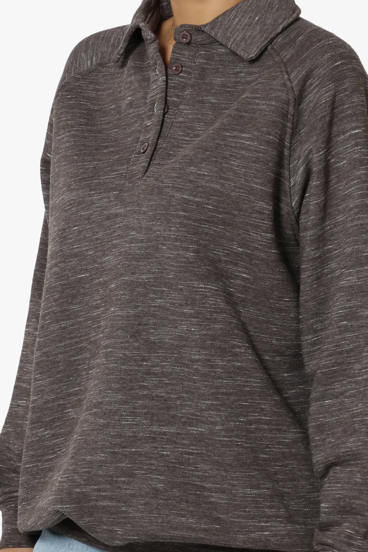 Avianna Oversized Fleece Polo Sweatshirt BROWN_5