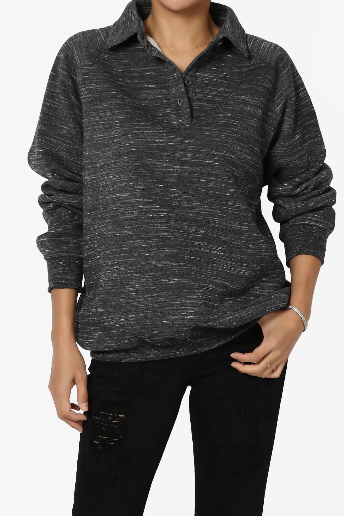Avianna Oversized Fleece Polo Sweatshirt CHARCOAL_1