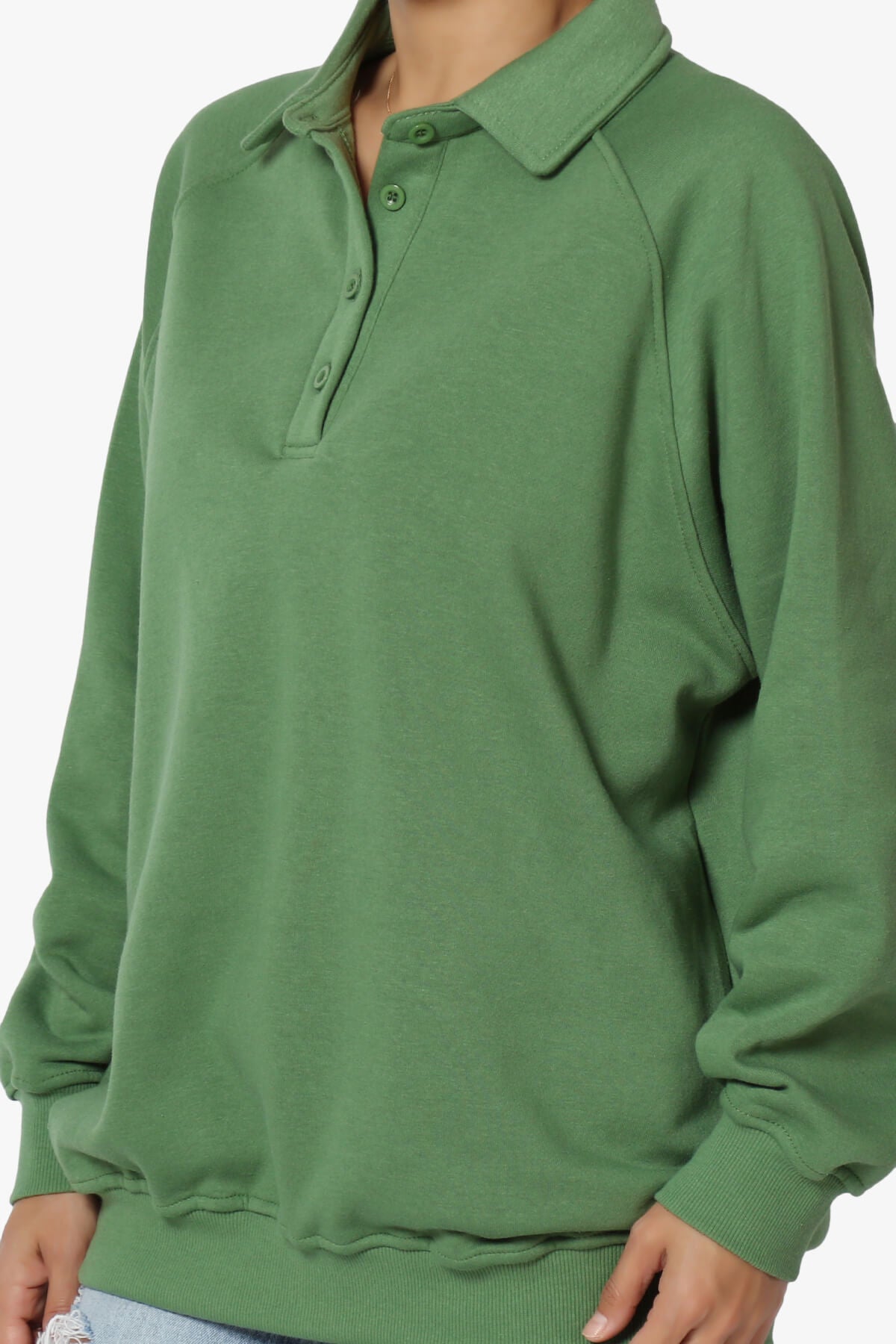 Avianna Oversized Fleece Polo Sweatshirt KIWI_5