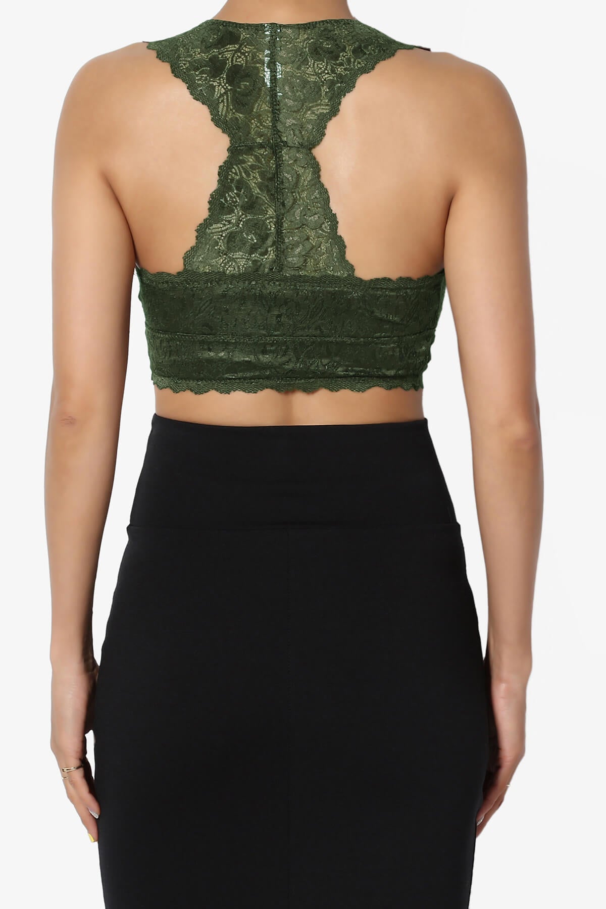 Baja Padded Lace Bralette Crop Tank Top ARMY GREEN_2